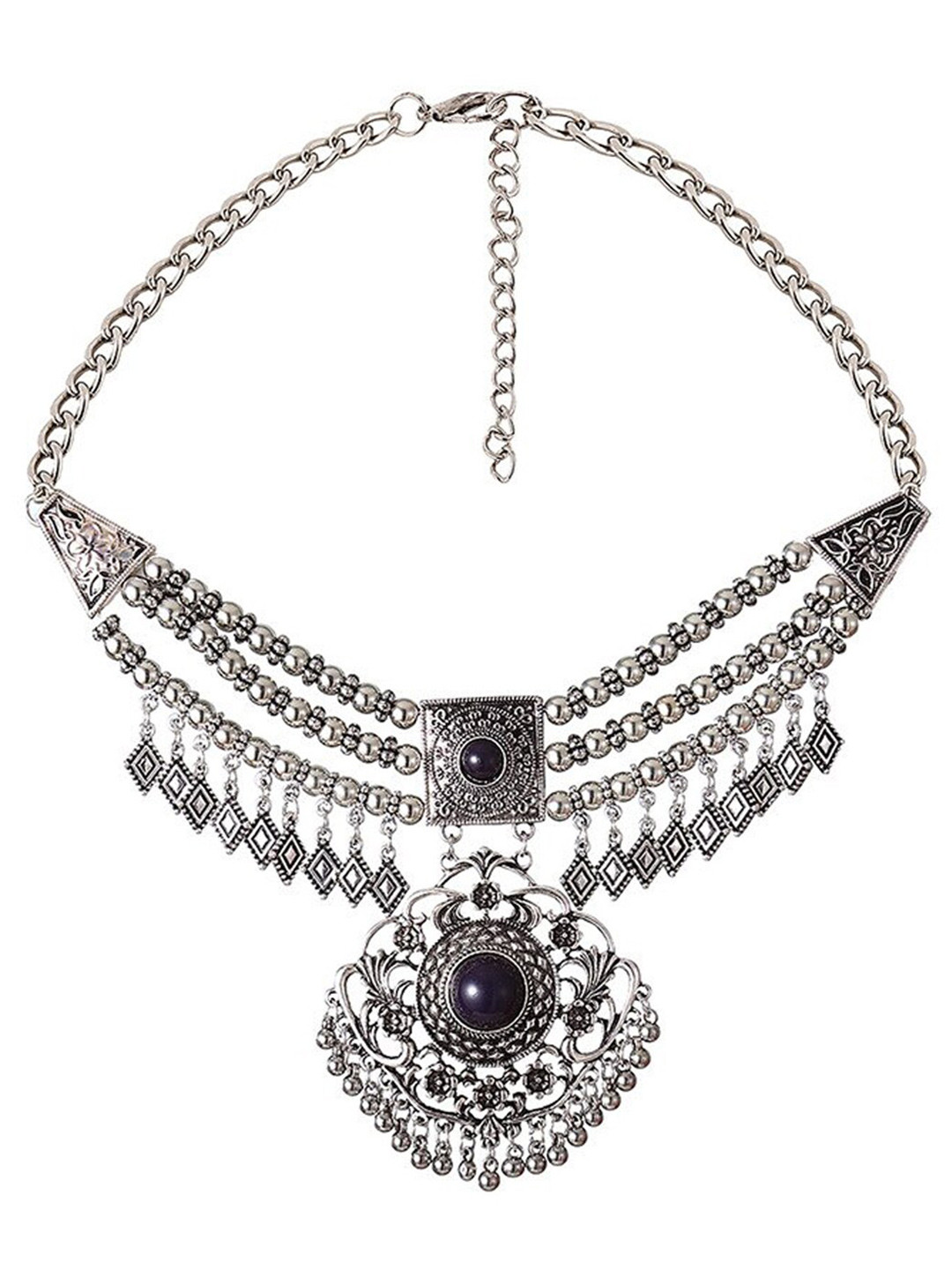 

Young & Forever Women Black Studded Silver-Plated Tribal Necklace