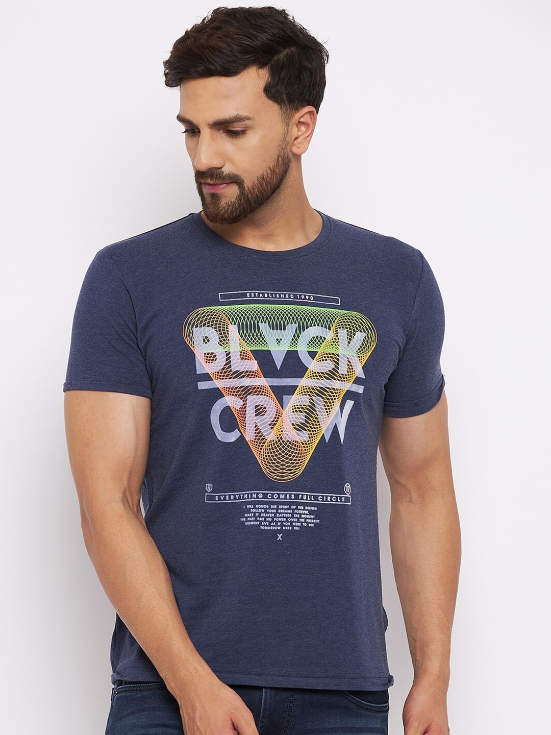 

Duke Men Blue Cotton Typography Printed T-shirt