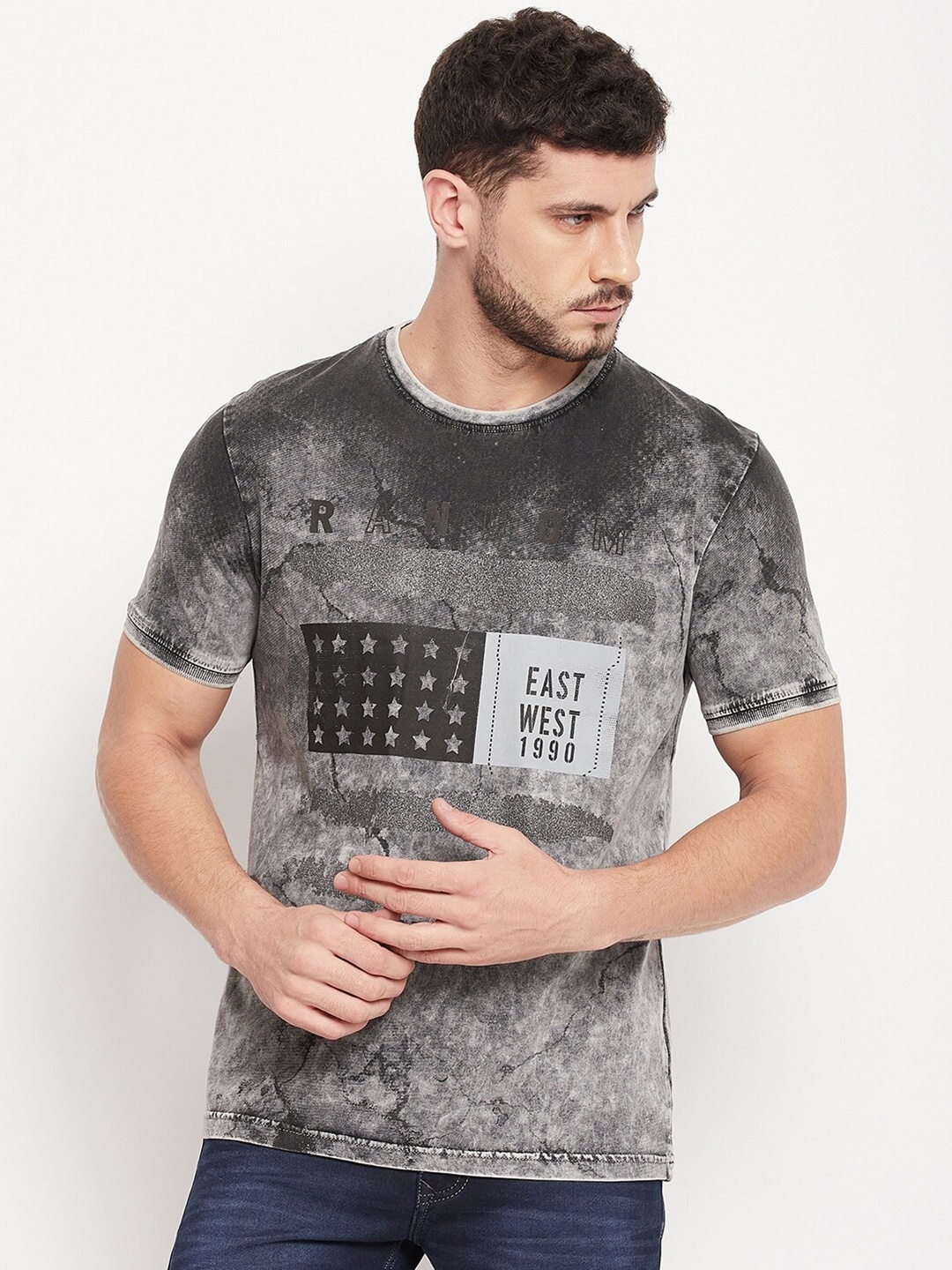 

Duke Men Grey Cotton Typography Printed T-shirt