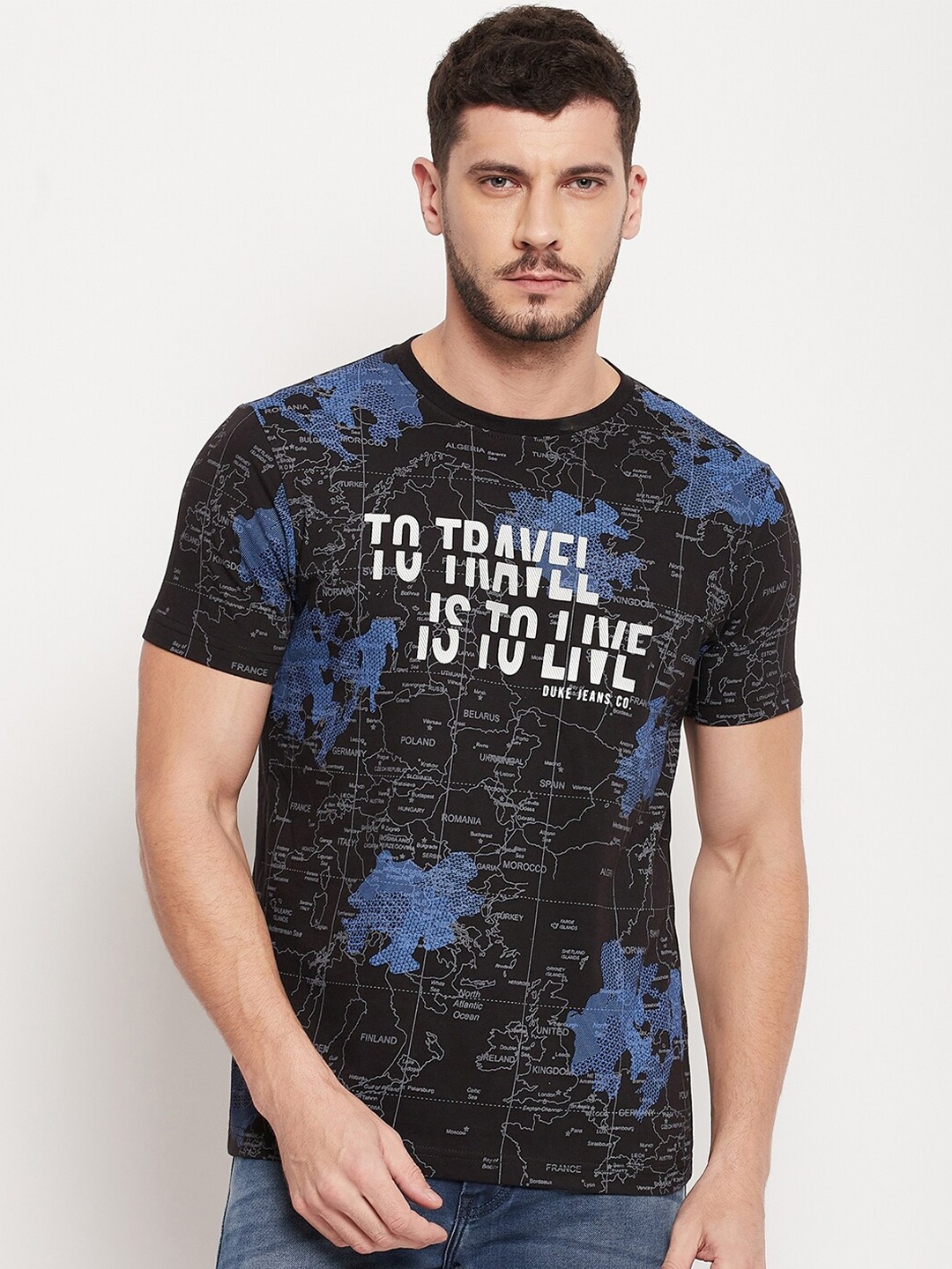 

Duke Men Black Cotton Typography Printed T-shirt
