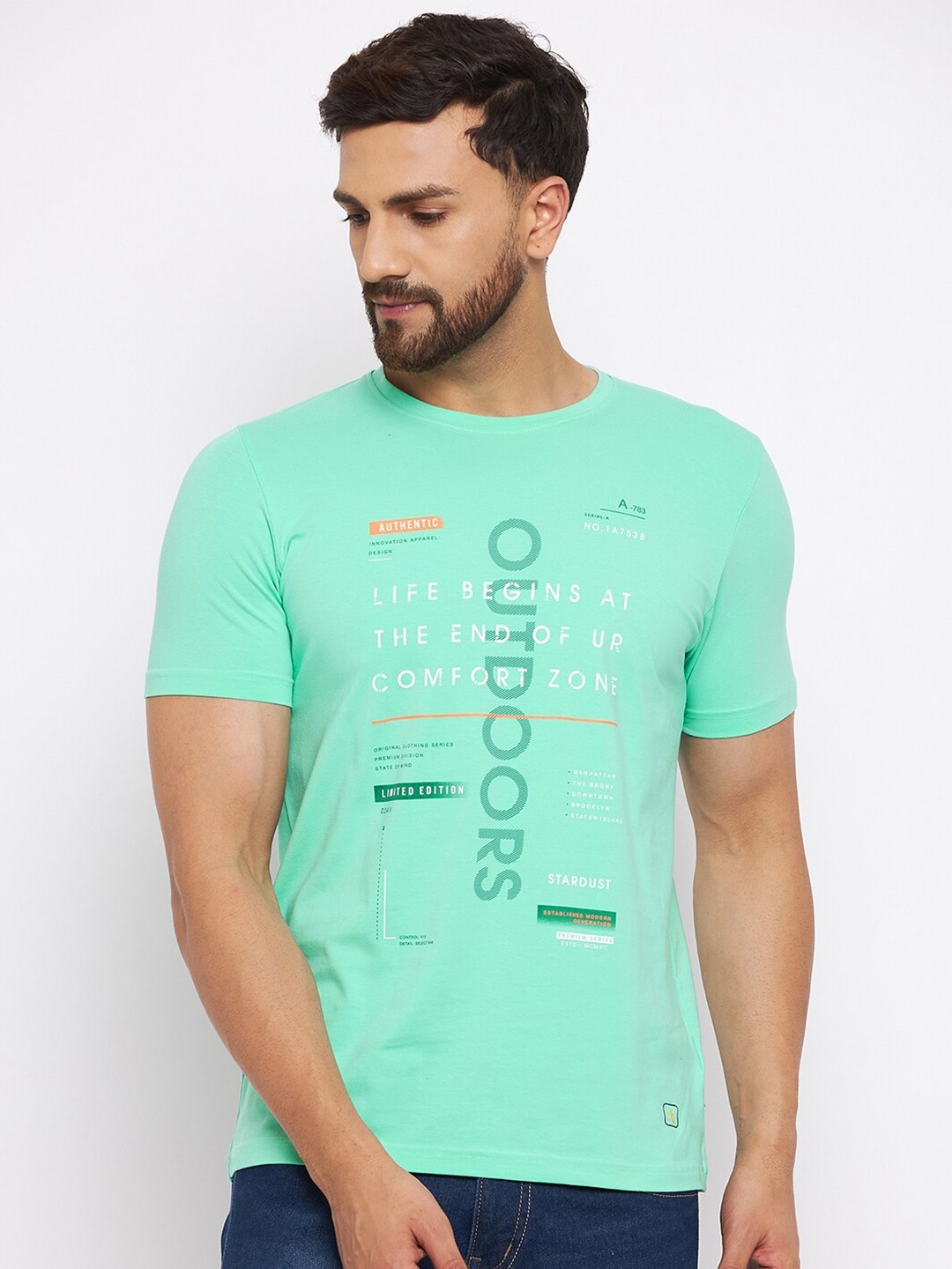 

Duke Men Green Cotton Typography Printed T-shirt