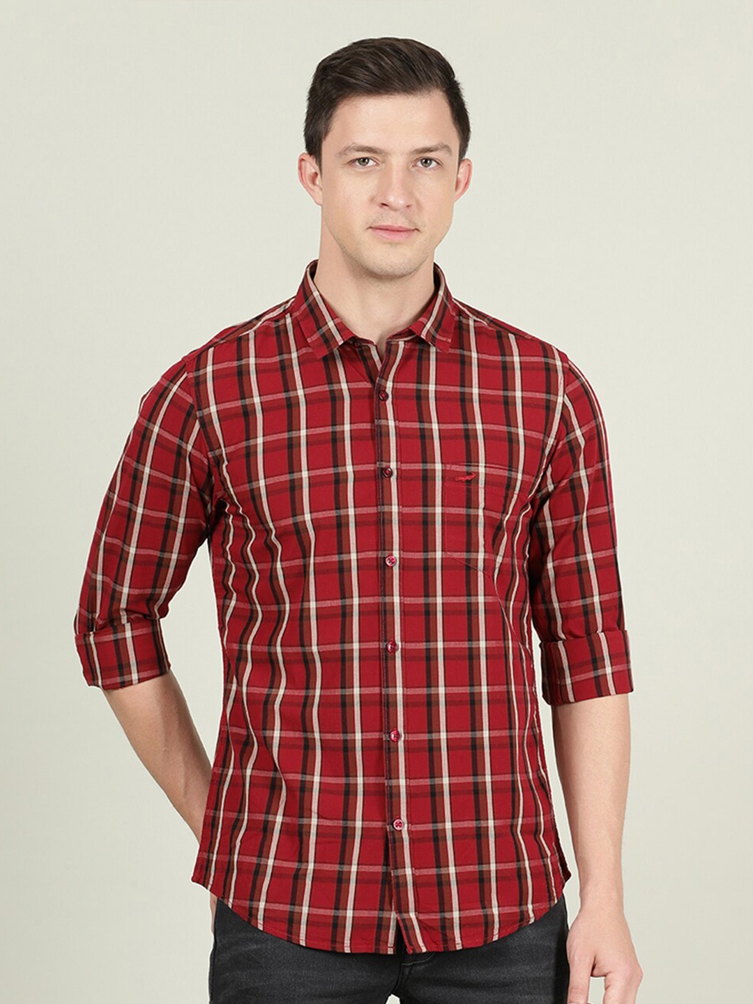 

Crocodile Men Maroon & White Checked Cotton Casual Shirt