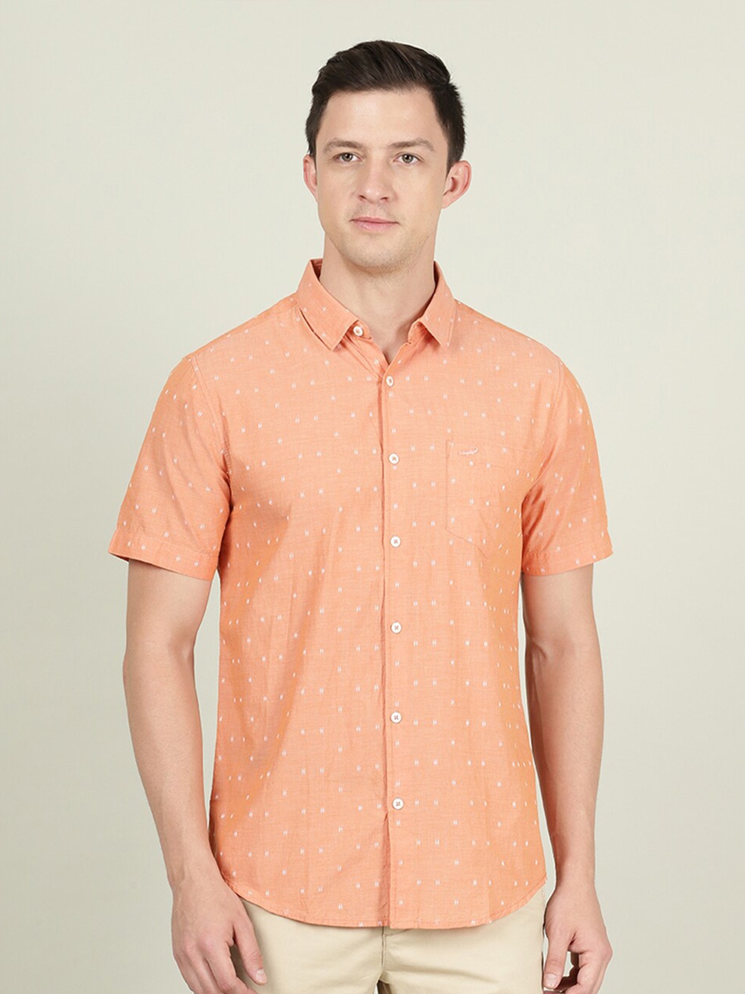 

Crocodile Men Orange & White Printed Cotton Casual Shirt