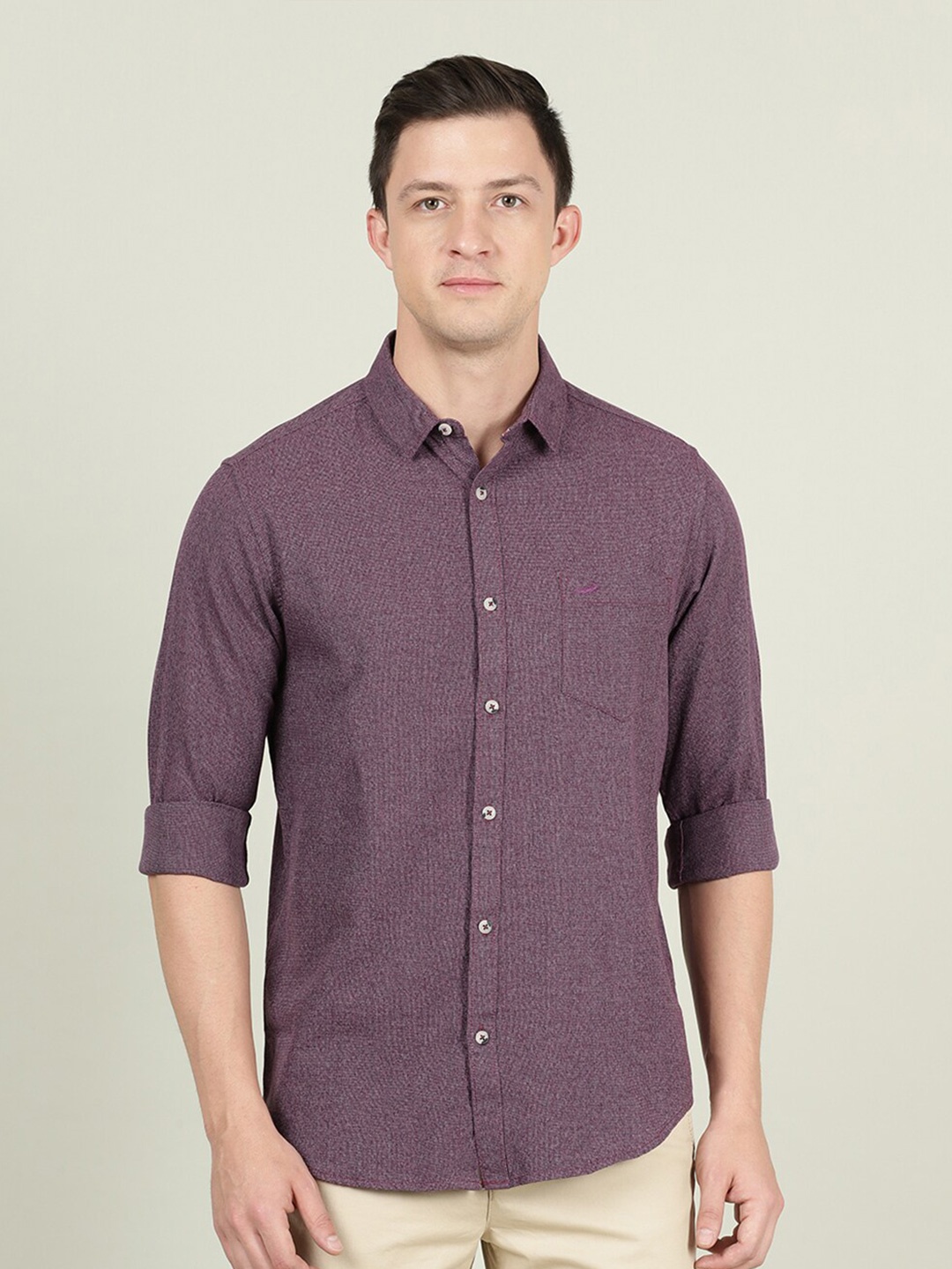 

Crocodile Self Design Cotton Casual Shirt, Purple