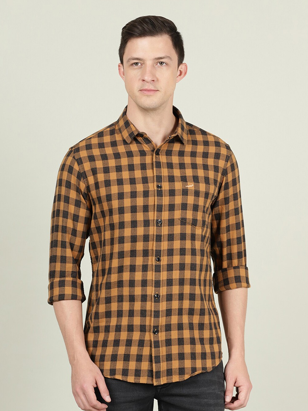 

Crocodile Men Mustard Yellow & Black Checked Cotton Casual Shirt