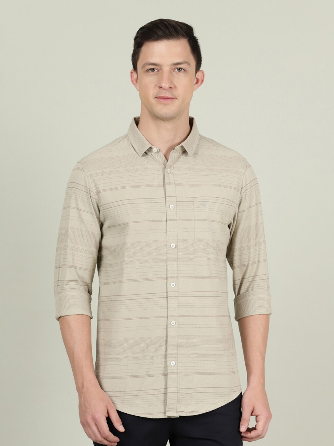 

Crocodile Striped Cotton Casual Shirt, Beige