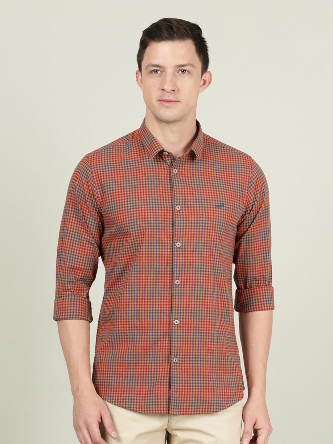 

Crocodile Men Red & Blue Checked Cotton Casual Shirt
