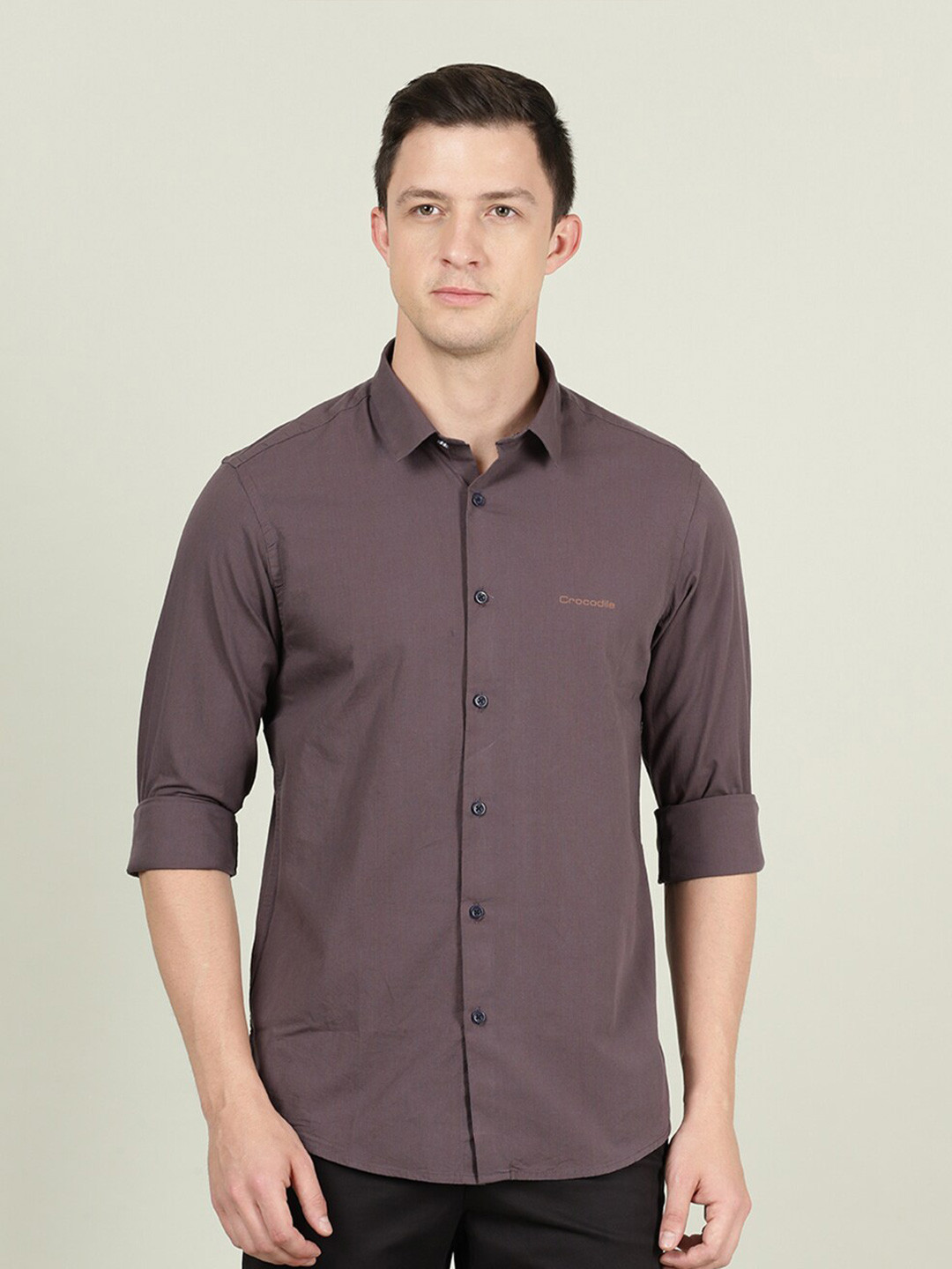

Crocodile Men Taupe Solid Cotton Casual Shirt
