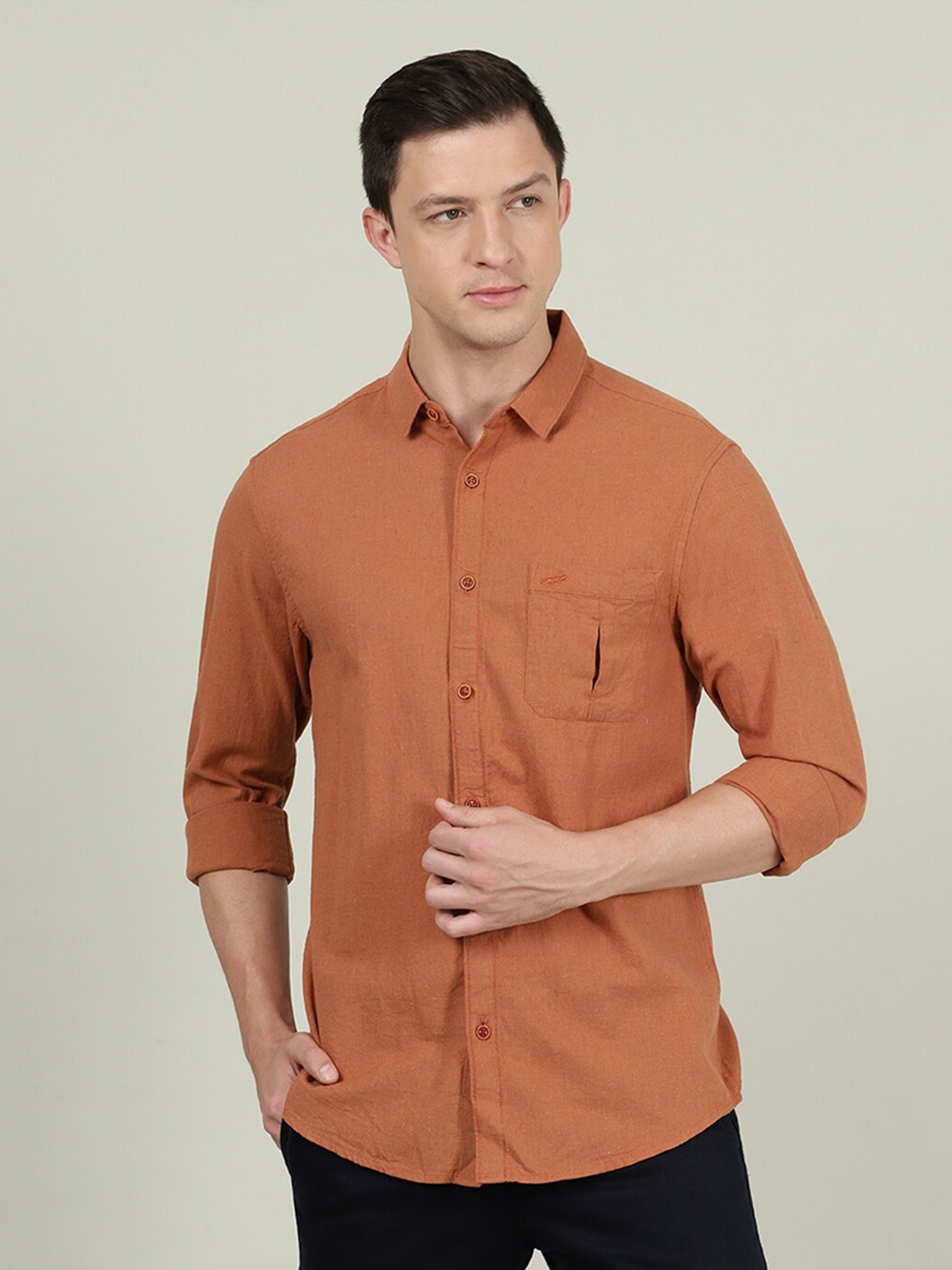 

Crocodile Men Rust Solid Cotton Casual Shirt