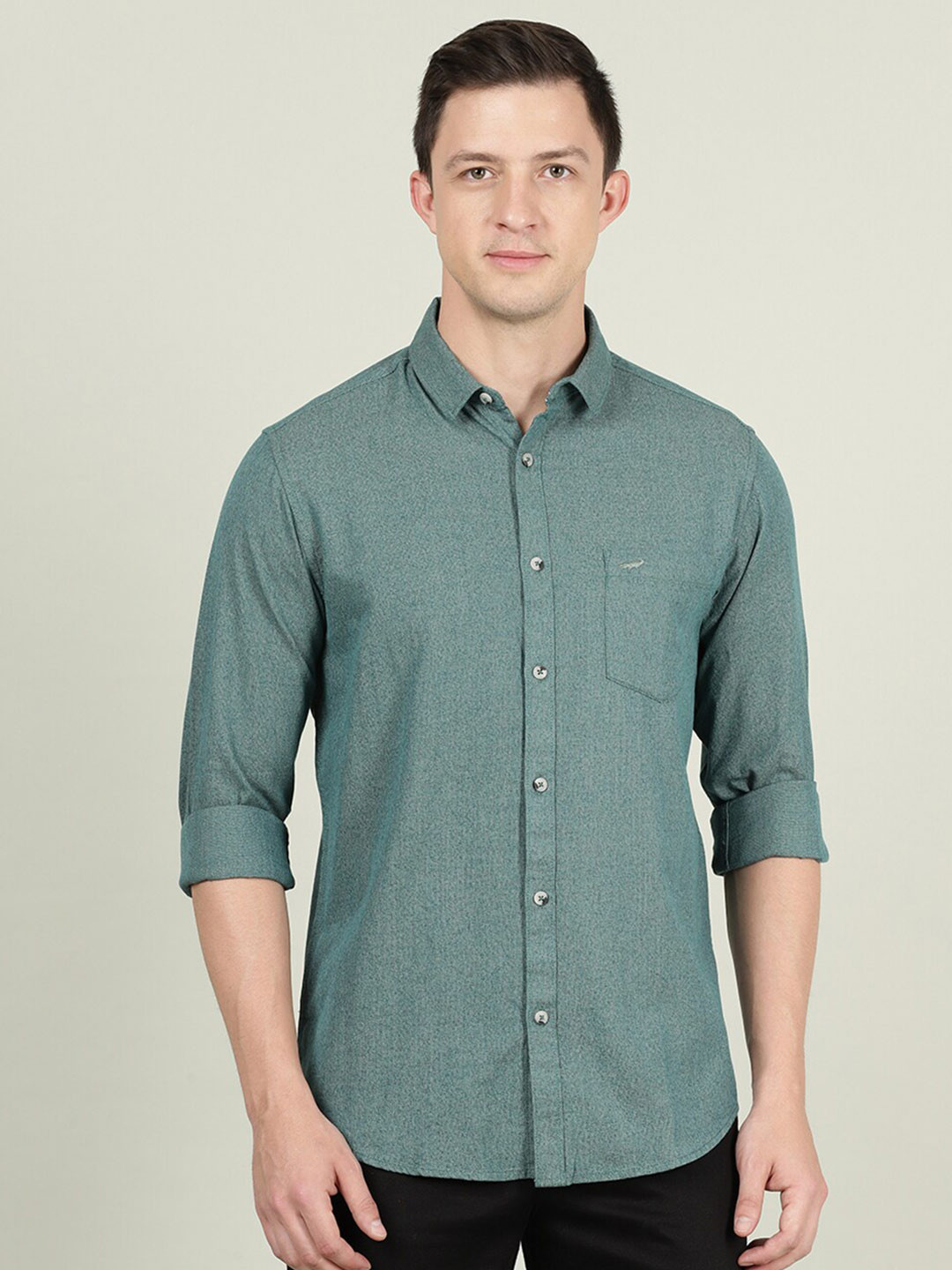 

Crocodile Self Design Cotton Casual Shirt, Green
