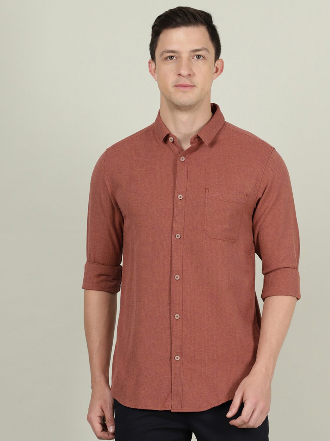 

Crocodile Self Design Cotton Casual Shirt, Rust