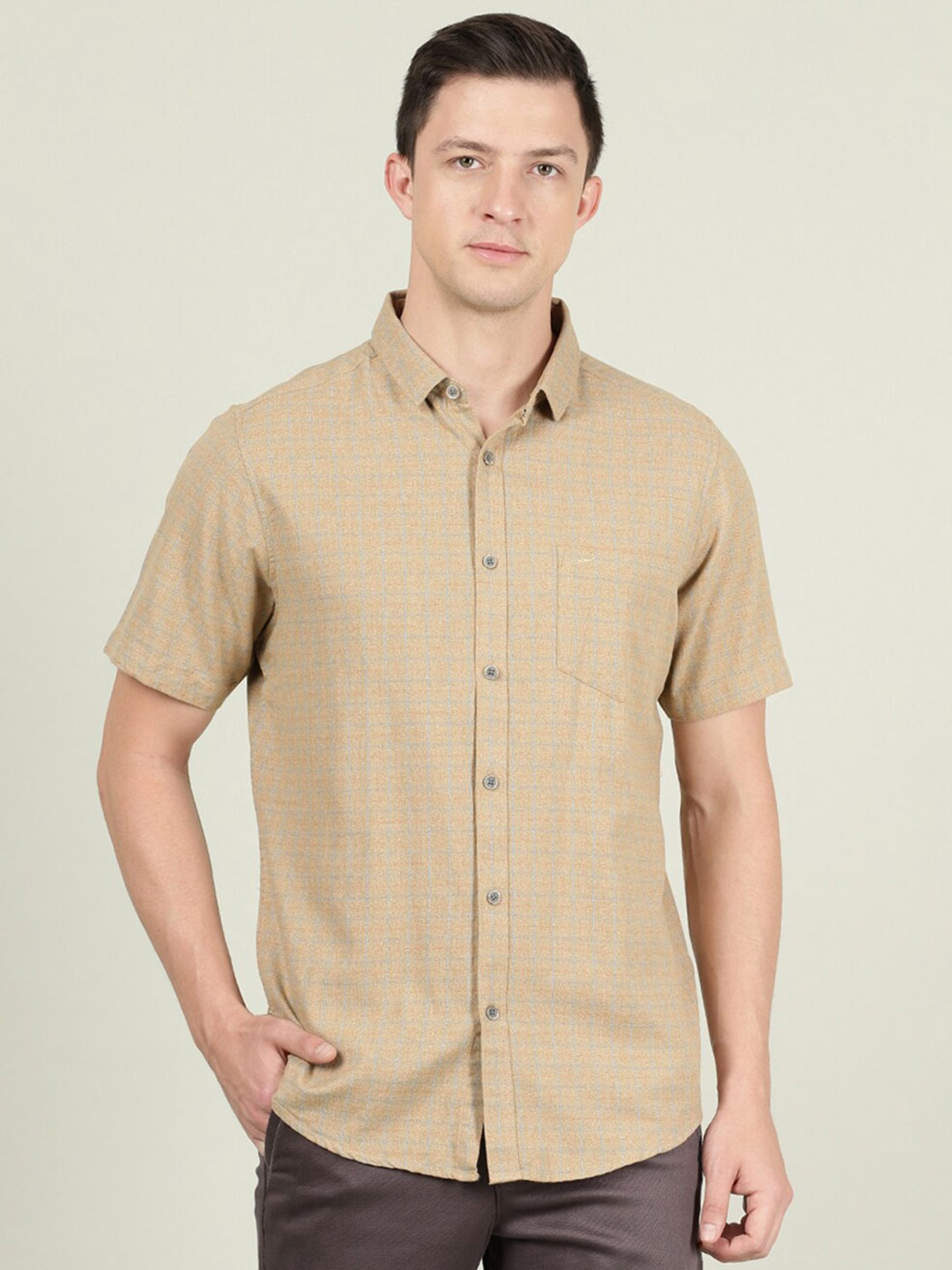 

Crocodile Checked Cotton Casual Shirt, Khaki