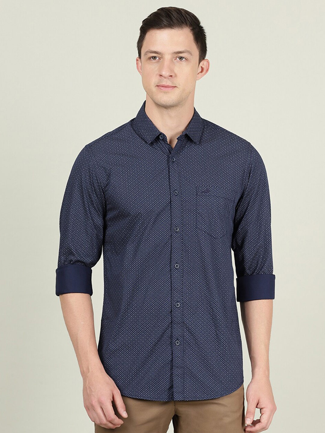 

Crocodile Printed Cotton Casual Shirt, Navy blue