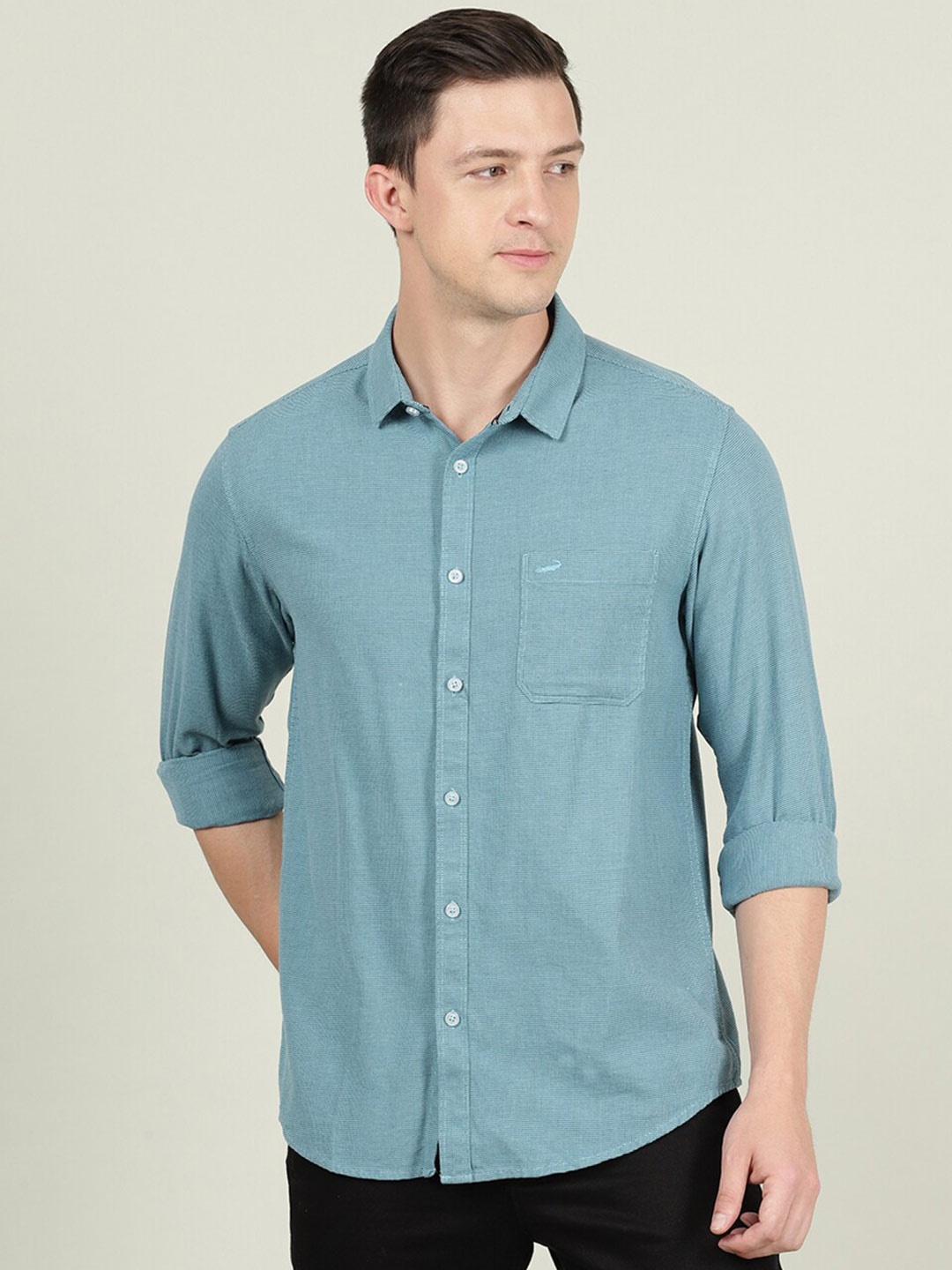 

Crocodile Men Self Design Cotton Casual Shirt, Teal