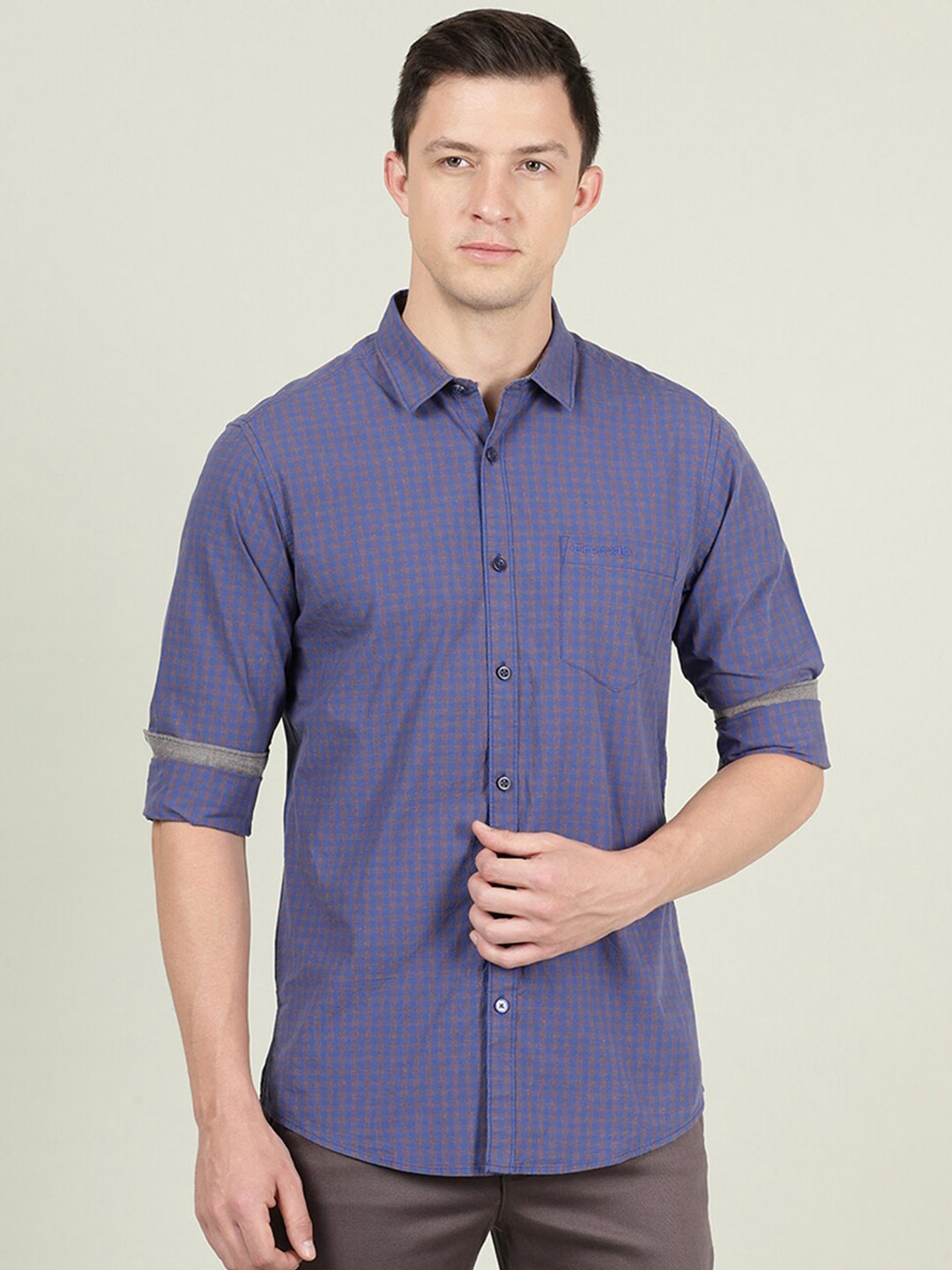 

Crocodile Men Blue & Grey Checked Cotton Casual Shirt