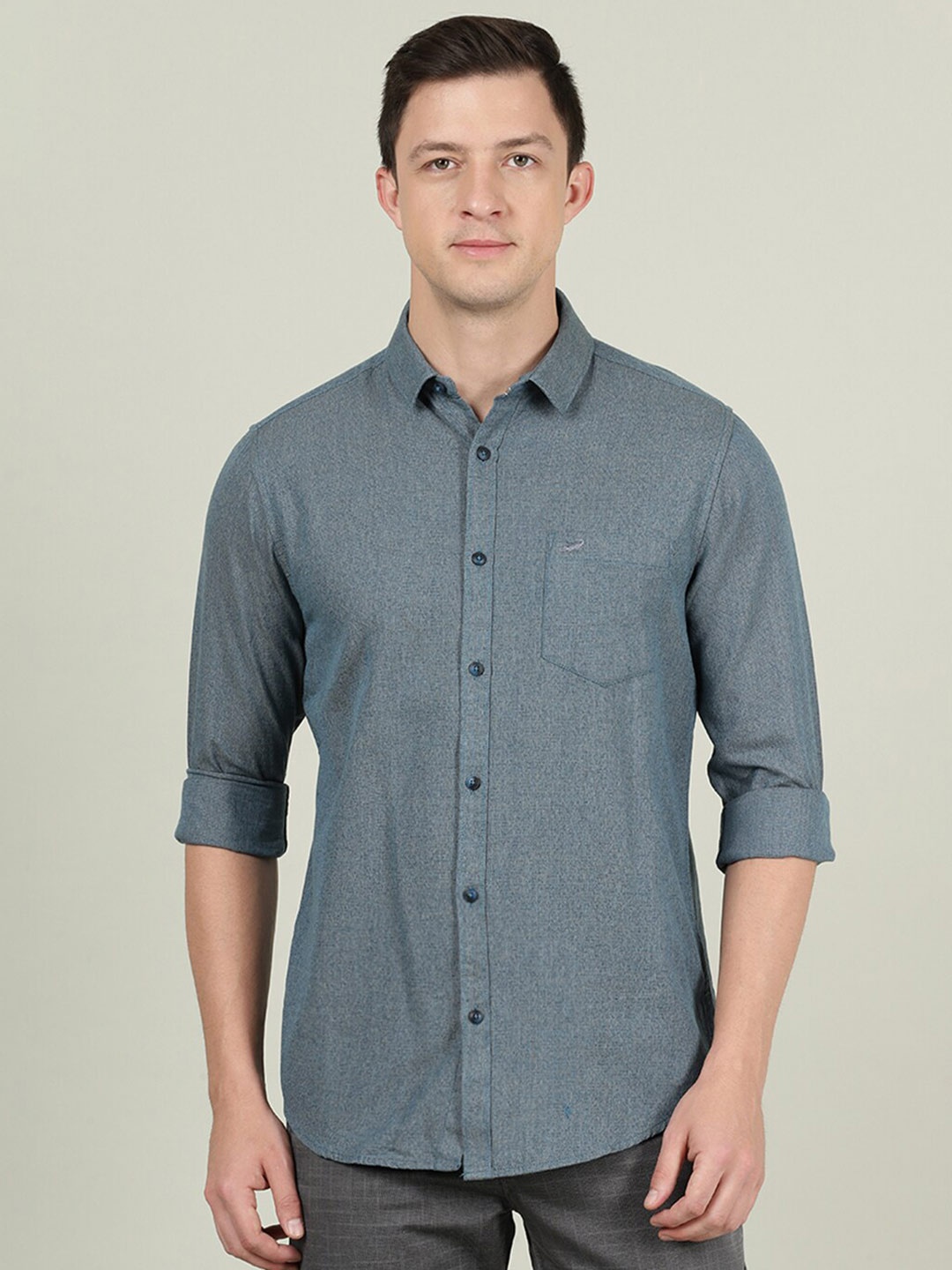 

Crocodile Self Design Cotton Casual Shirt, Teal