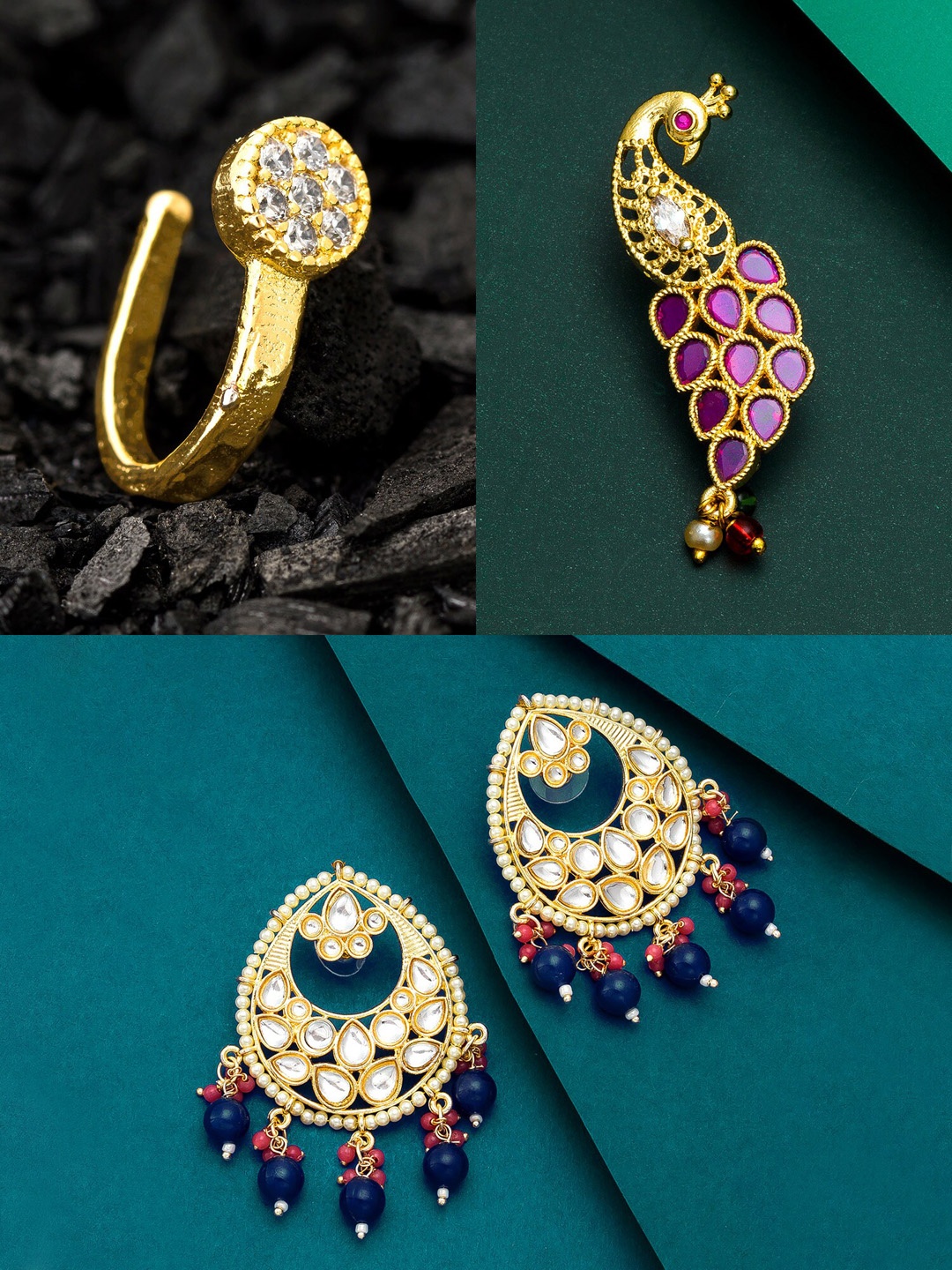 

aadita Women Gold-Plated Stone Studded Jewellery Set, Purple