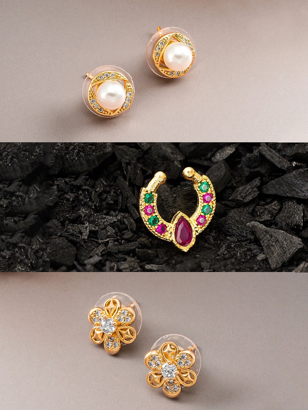 

aadita Women Gold-Plated White & Red Stone Studded Jewellery Set