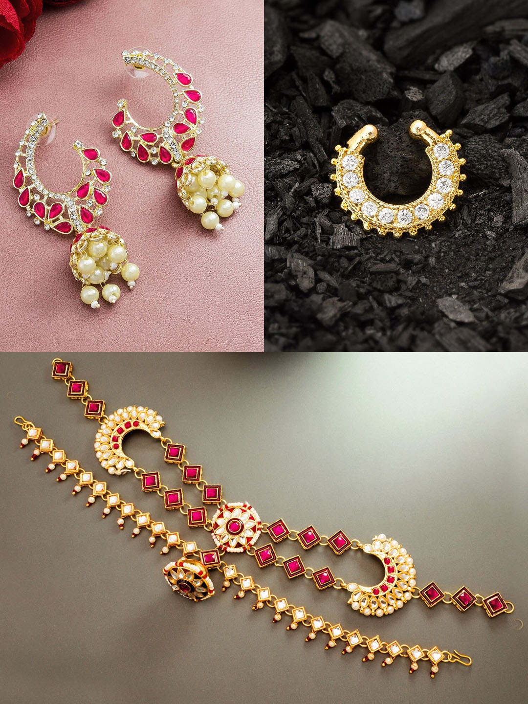 

aadita Women Gold Plated Pink & Red Jewellery Set