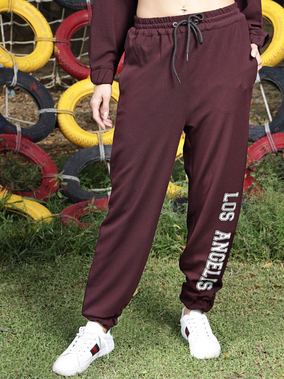 

Sera Women Burgundy Printed Joggers, Brown