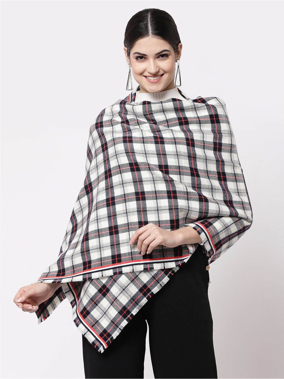 

Calvadoss Women White & Black Checked Stole