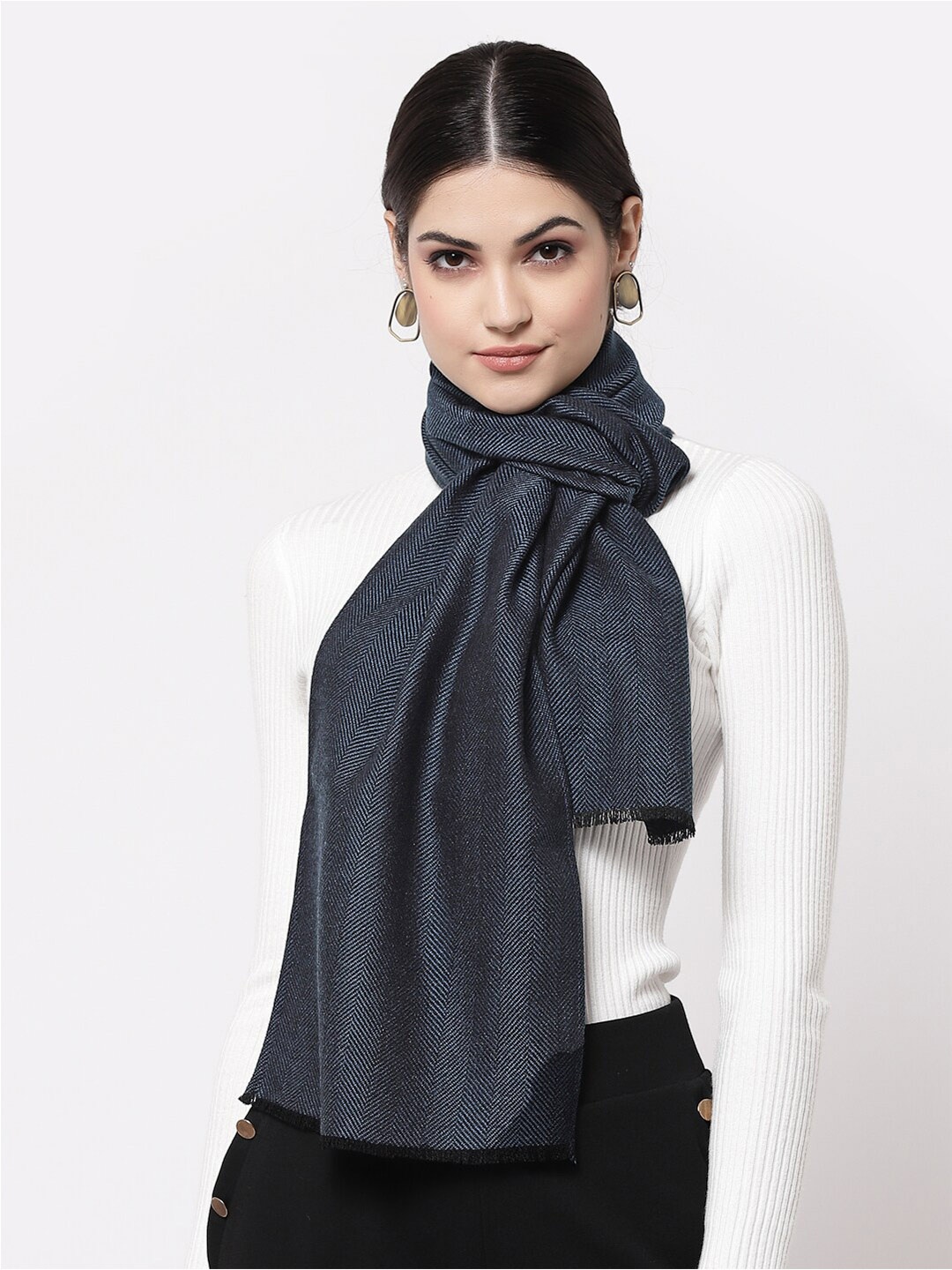 

Calvadoss Women Navy Blue Striped Stole