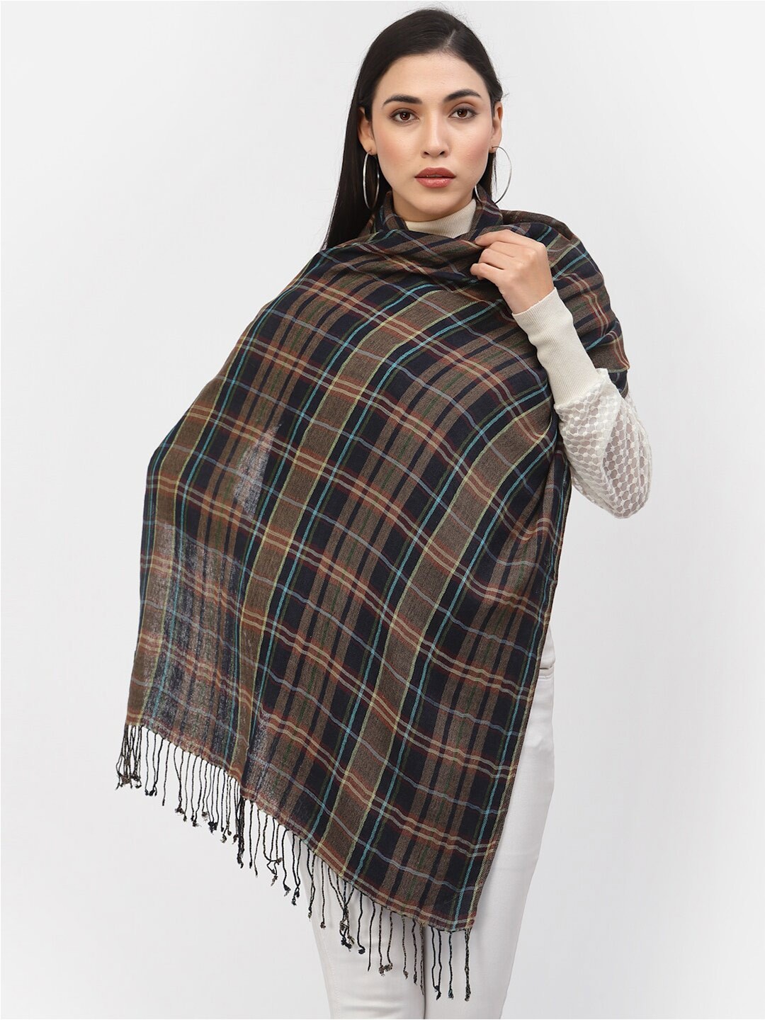 

Calvadoss Women Brown & Black Checked Stole