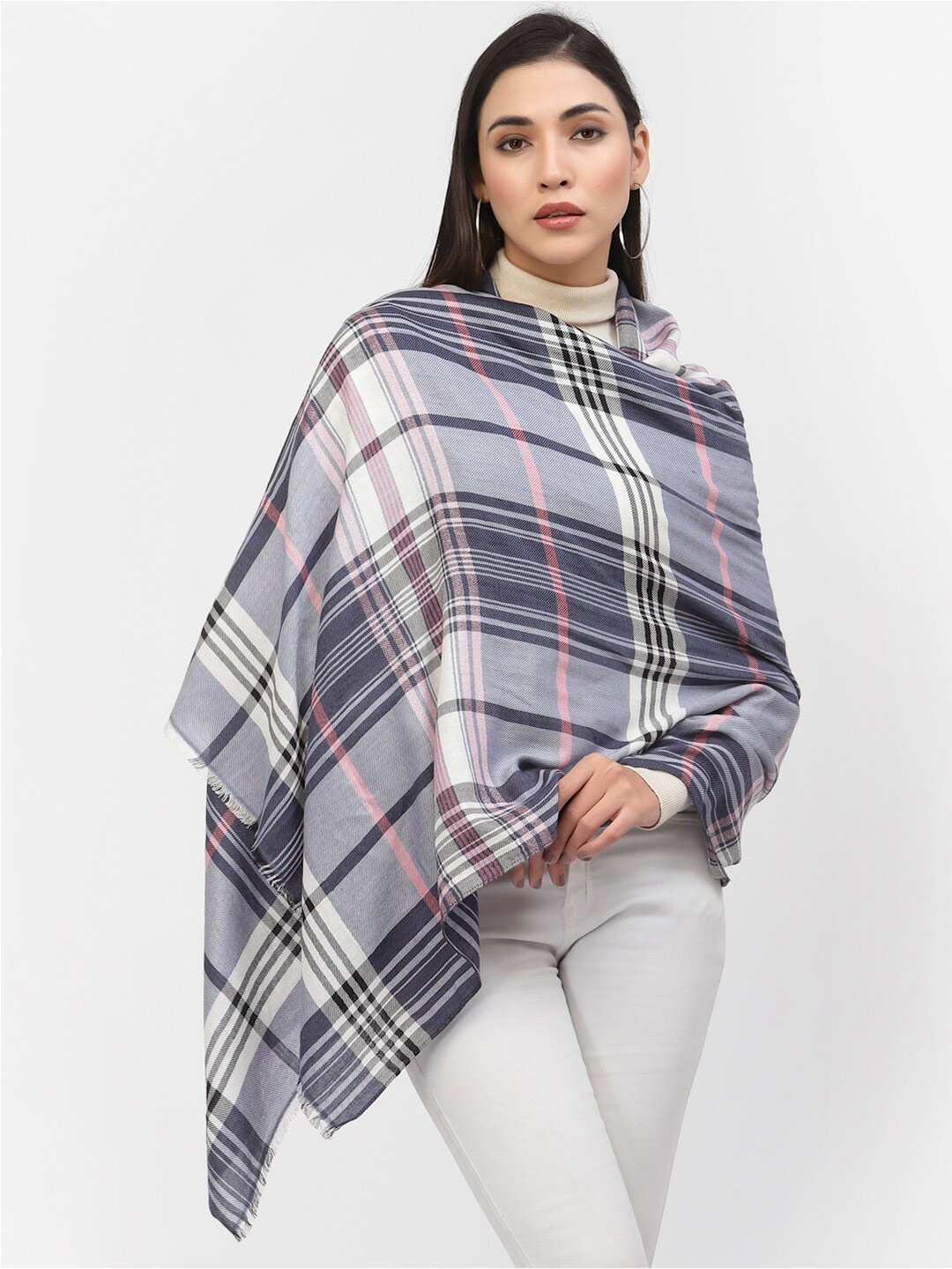 

Calvadoss Women White & Grey Checked Stole