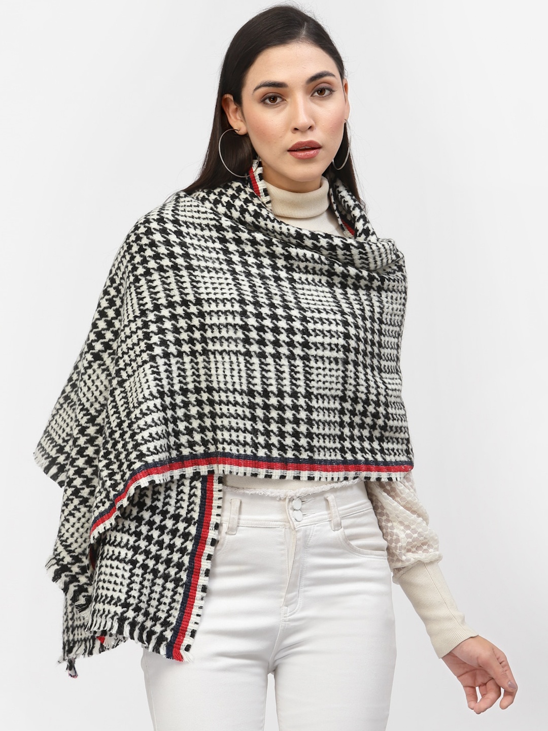 

Calvadoss Women Black & White Acrylic Checked Stole
