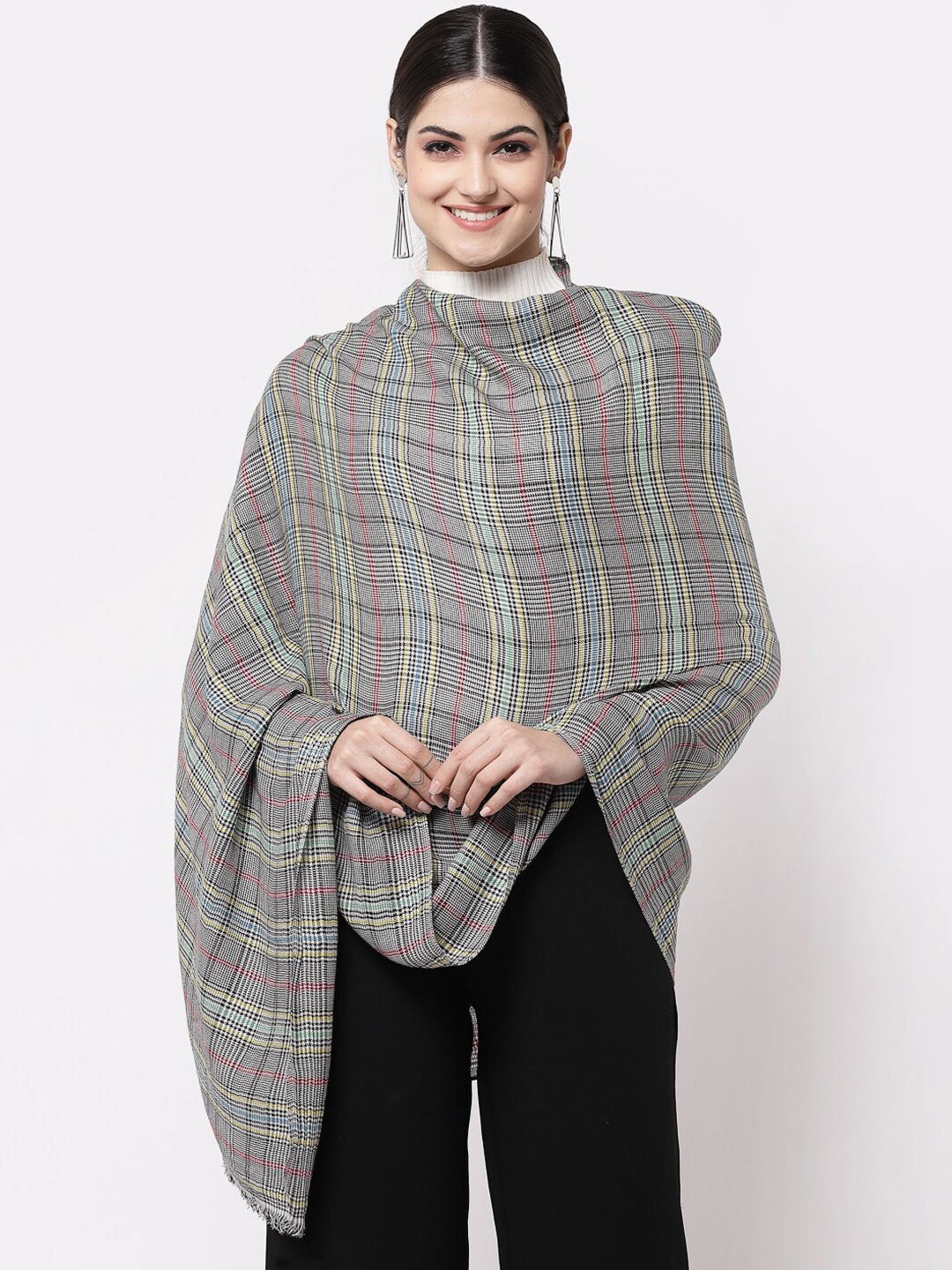 

Calvadoss Women Black Checked Acrylic Winter Shawl