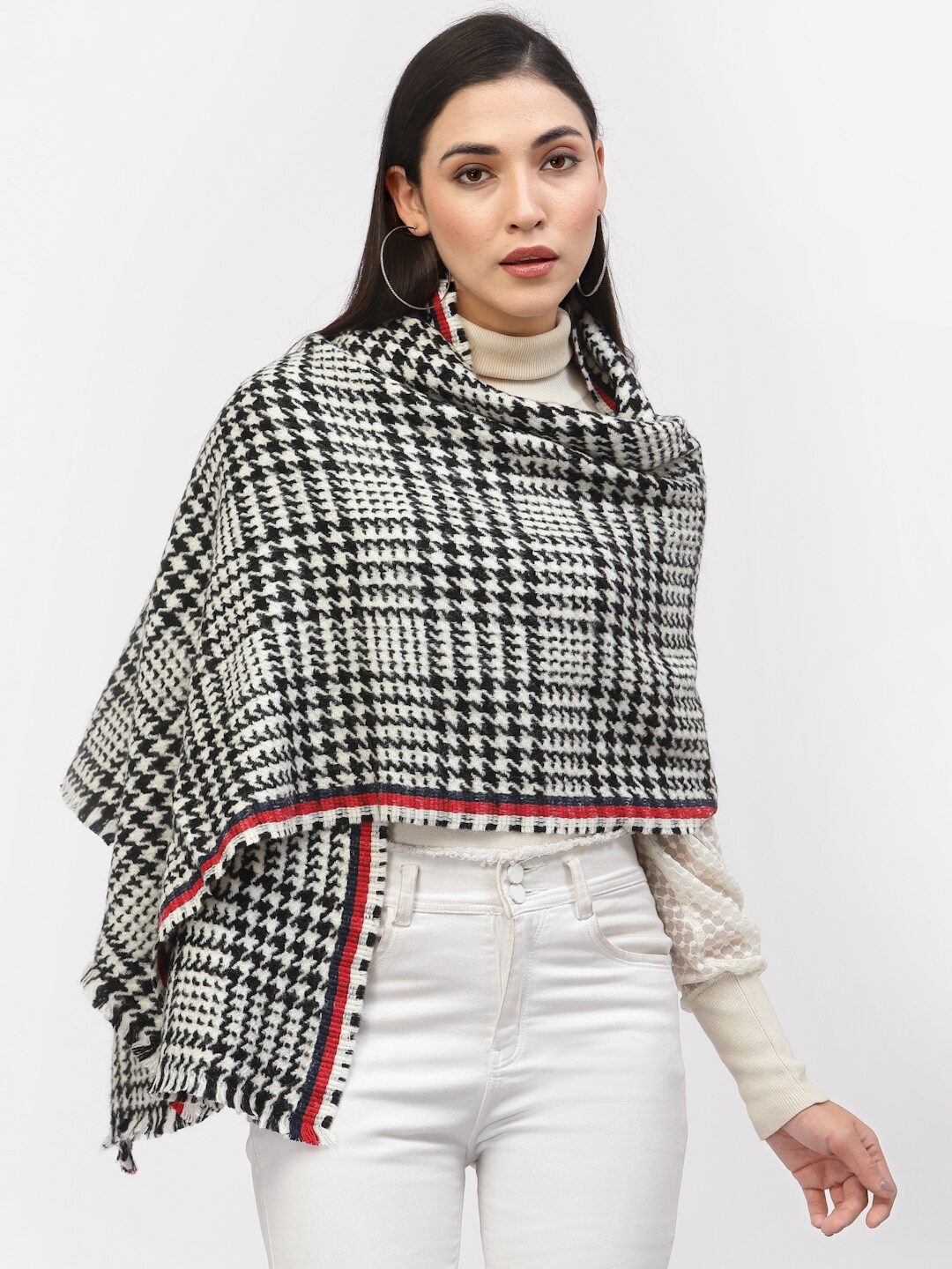 

Calvadoss Women Black Checked Acrylic Winter Shawl