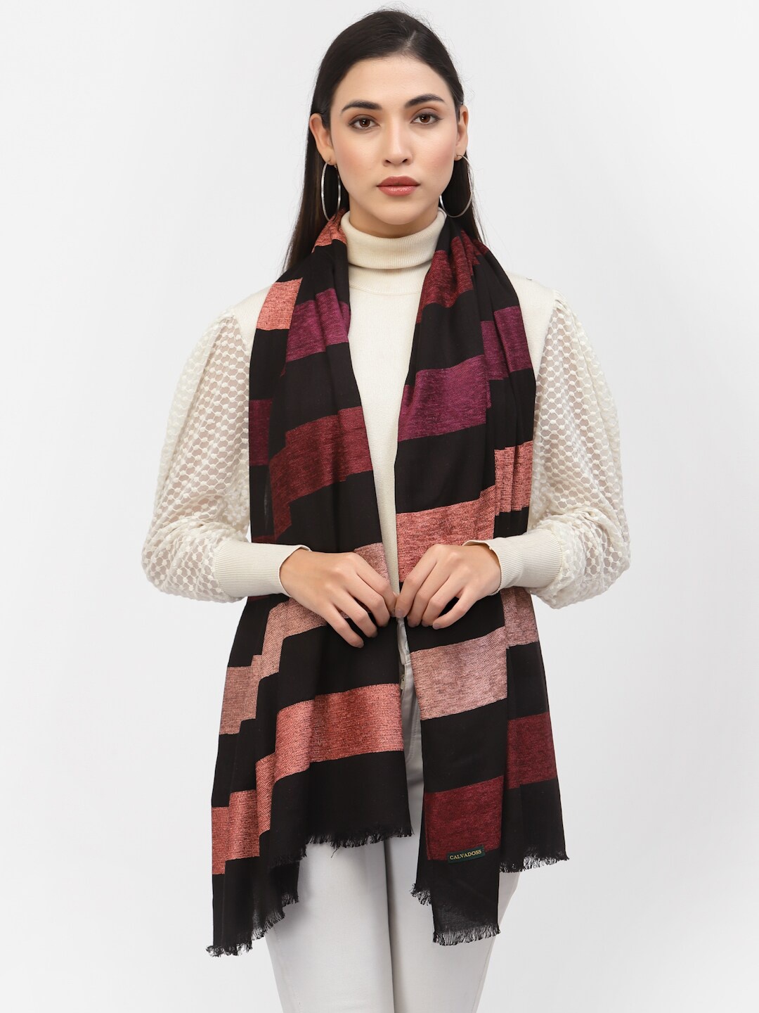 

Calvadoss Women Black Striped Acrylic Winter Shawl