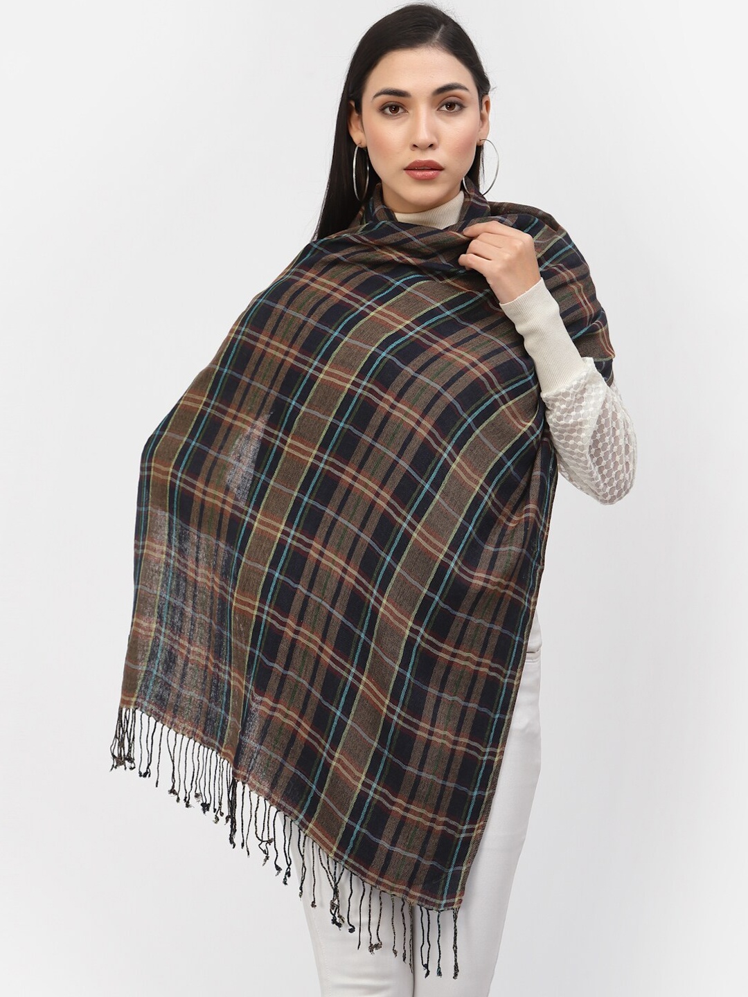 

Calvadoss Scottish Women Brown & Green Checkered Woven-Design Acrylic Shawl