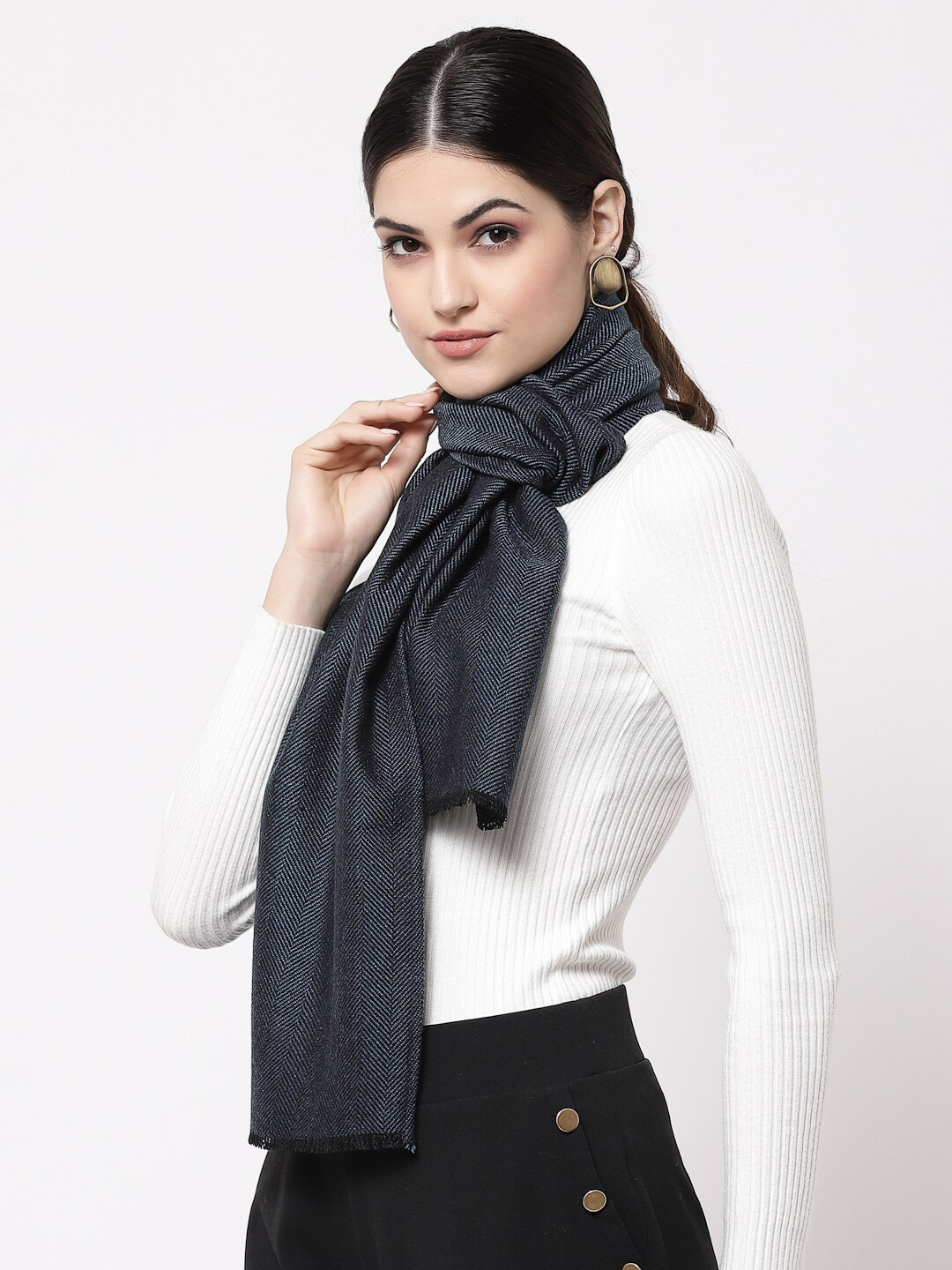 

Calvadoss Women Navy Blue Striped Acrylic Winter Shawl
