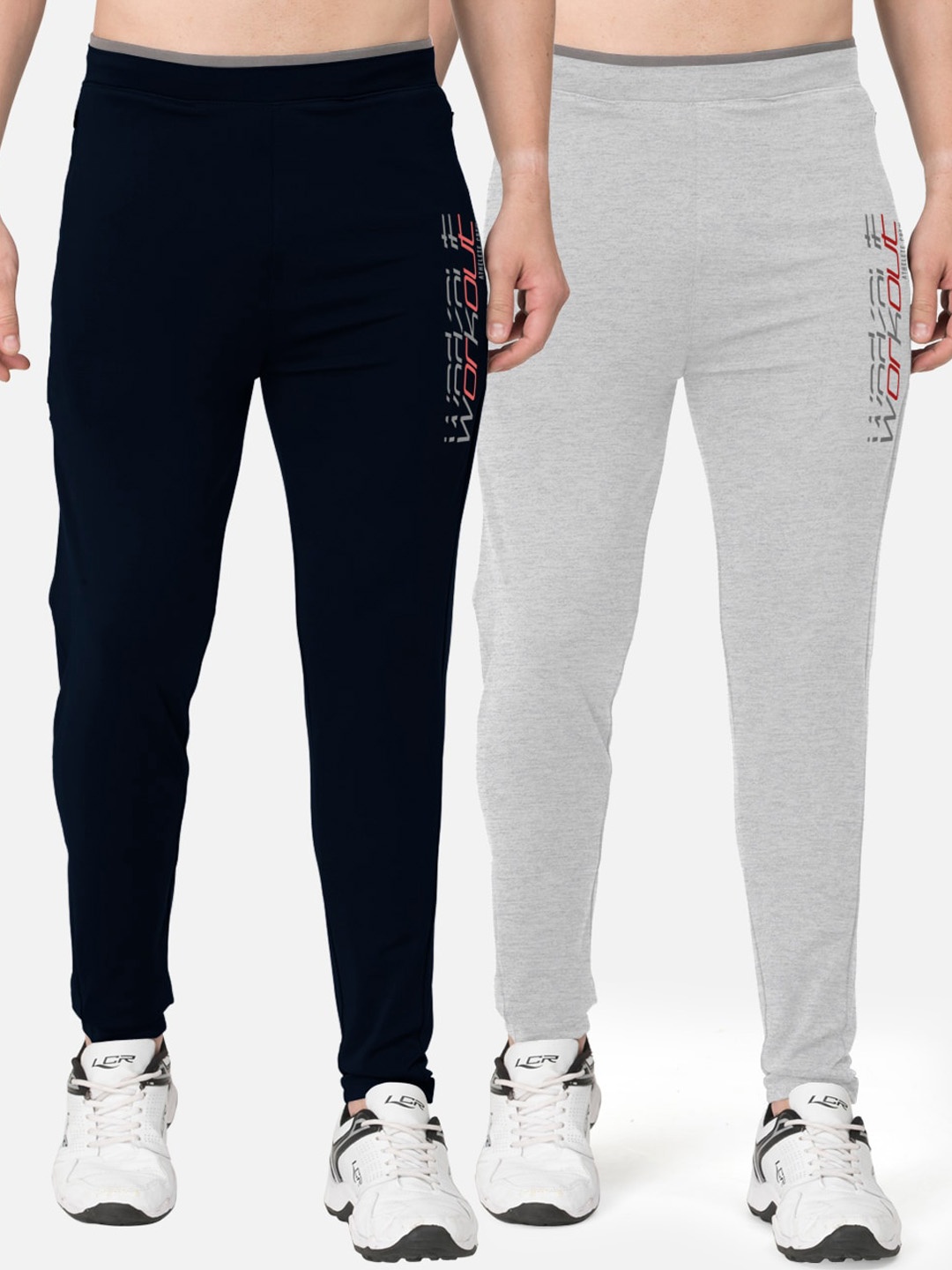 

BULLMER Men Pack Of 2 Slim-Fit Active Athleisure Track Pants, Grey melange
