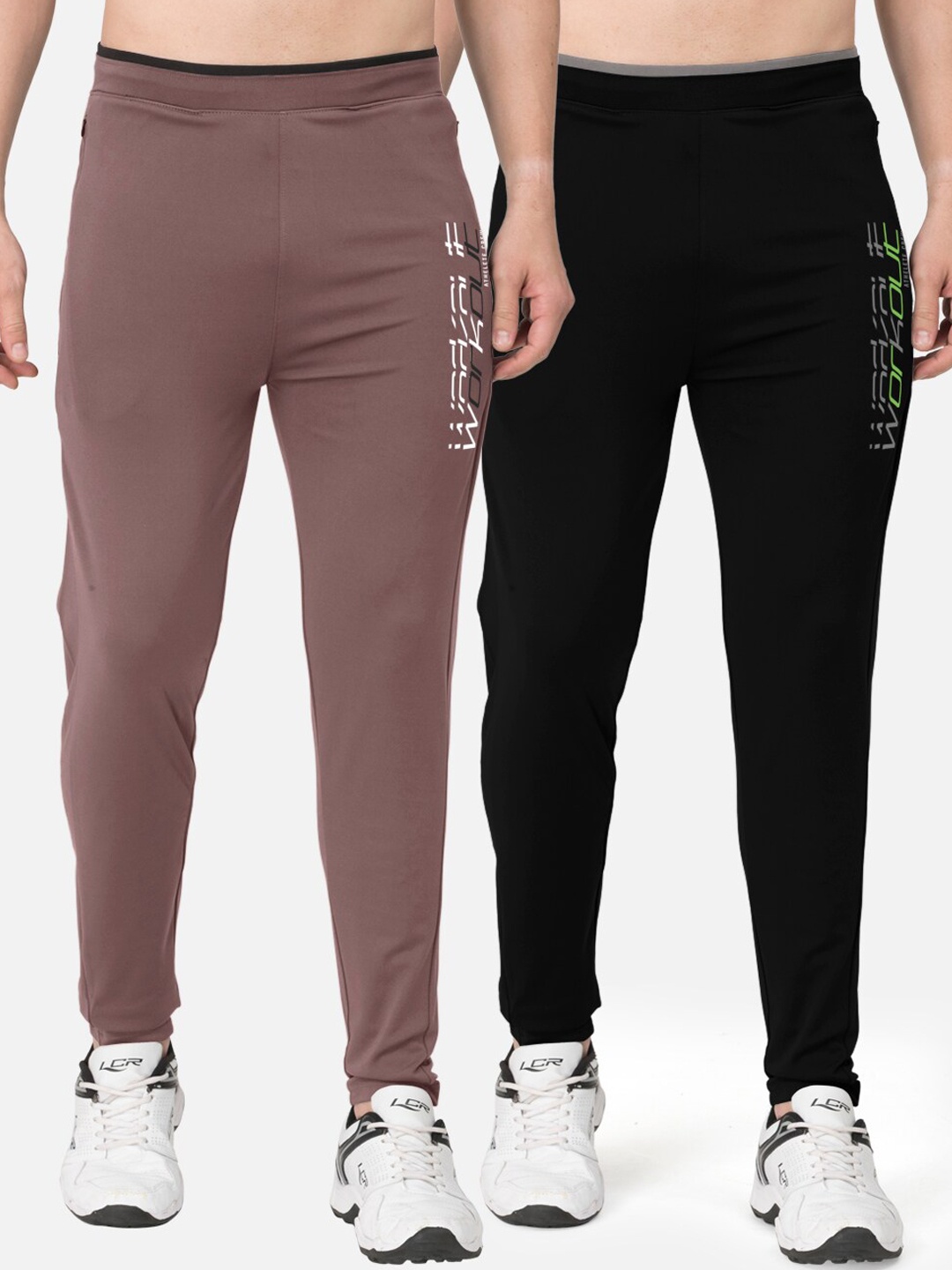 

BULLMER Men Pack f 2 Black & Taupe Printed Slim-Fit Track Pants