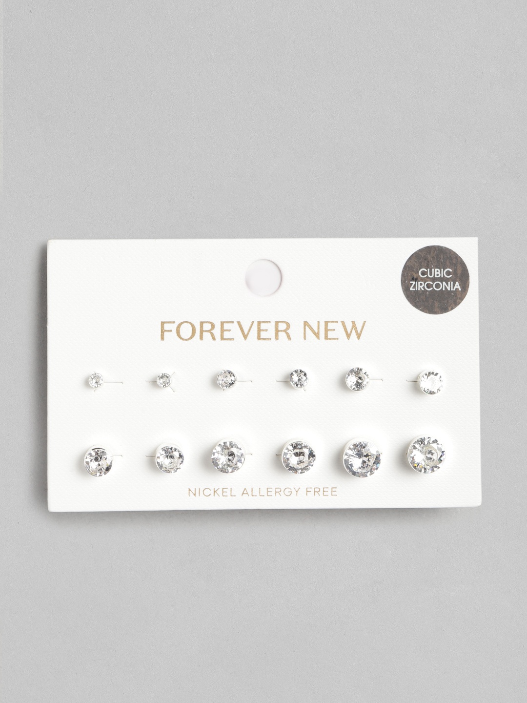 

Forever New Set of 6 Stone Studs, Silver