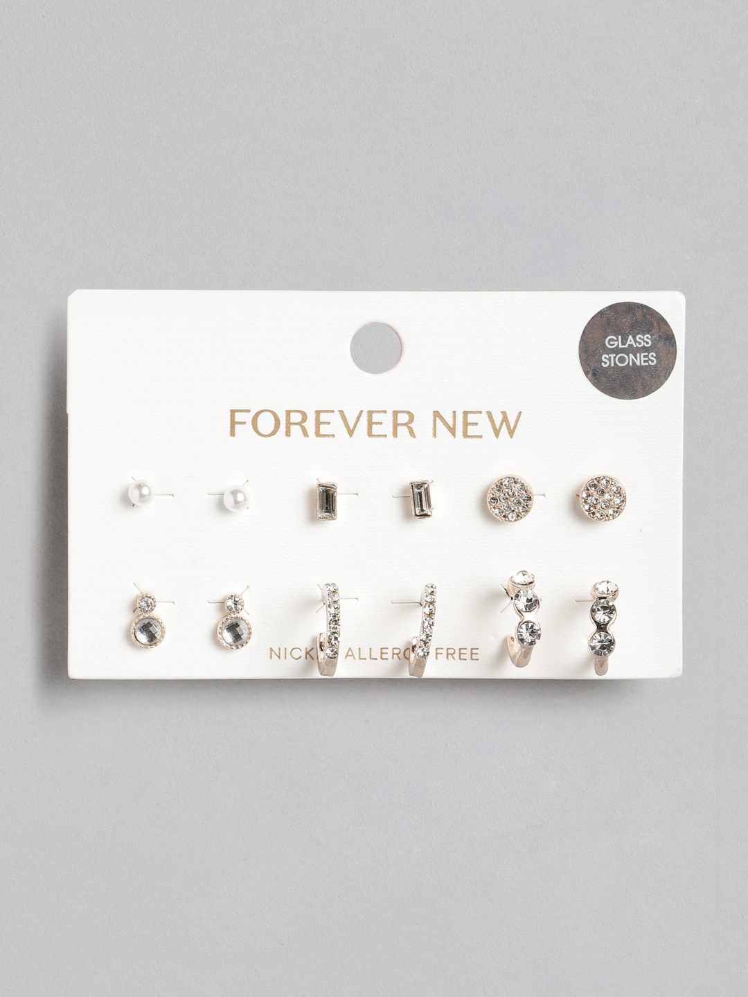 

Forever New Set of 6 Studs & Half-Hoop Earrings, Silver