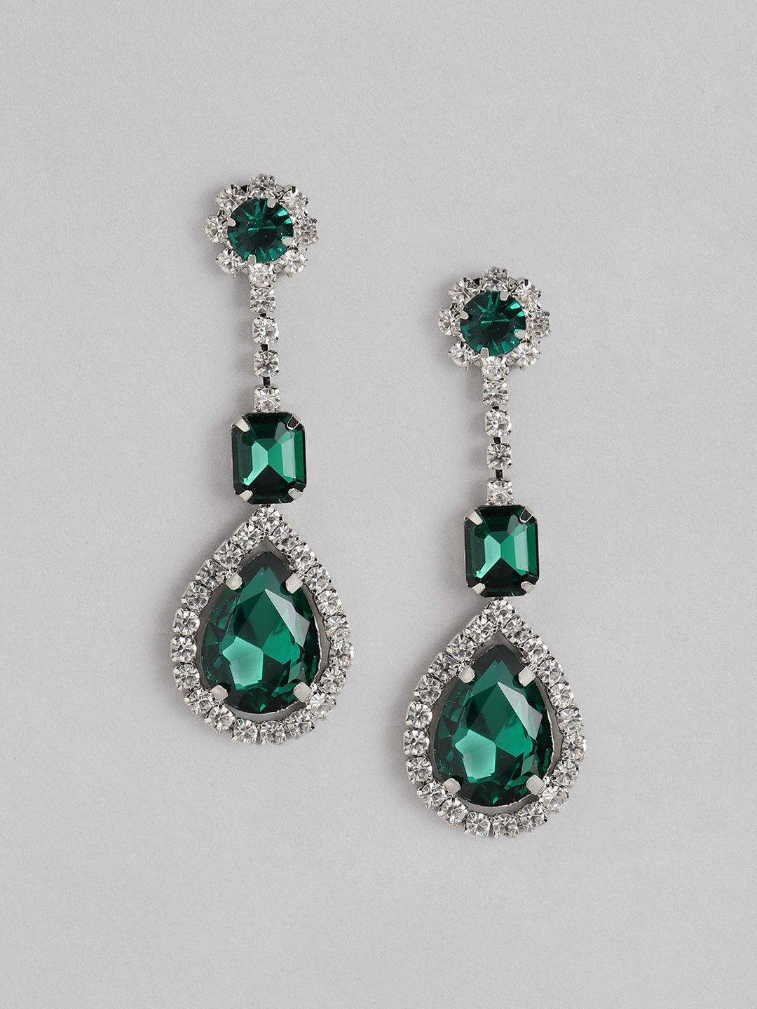 

Forever New Teardrop Shaped Stone-Studded Drop Earrings, Silver