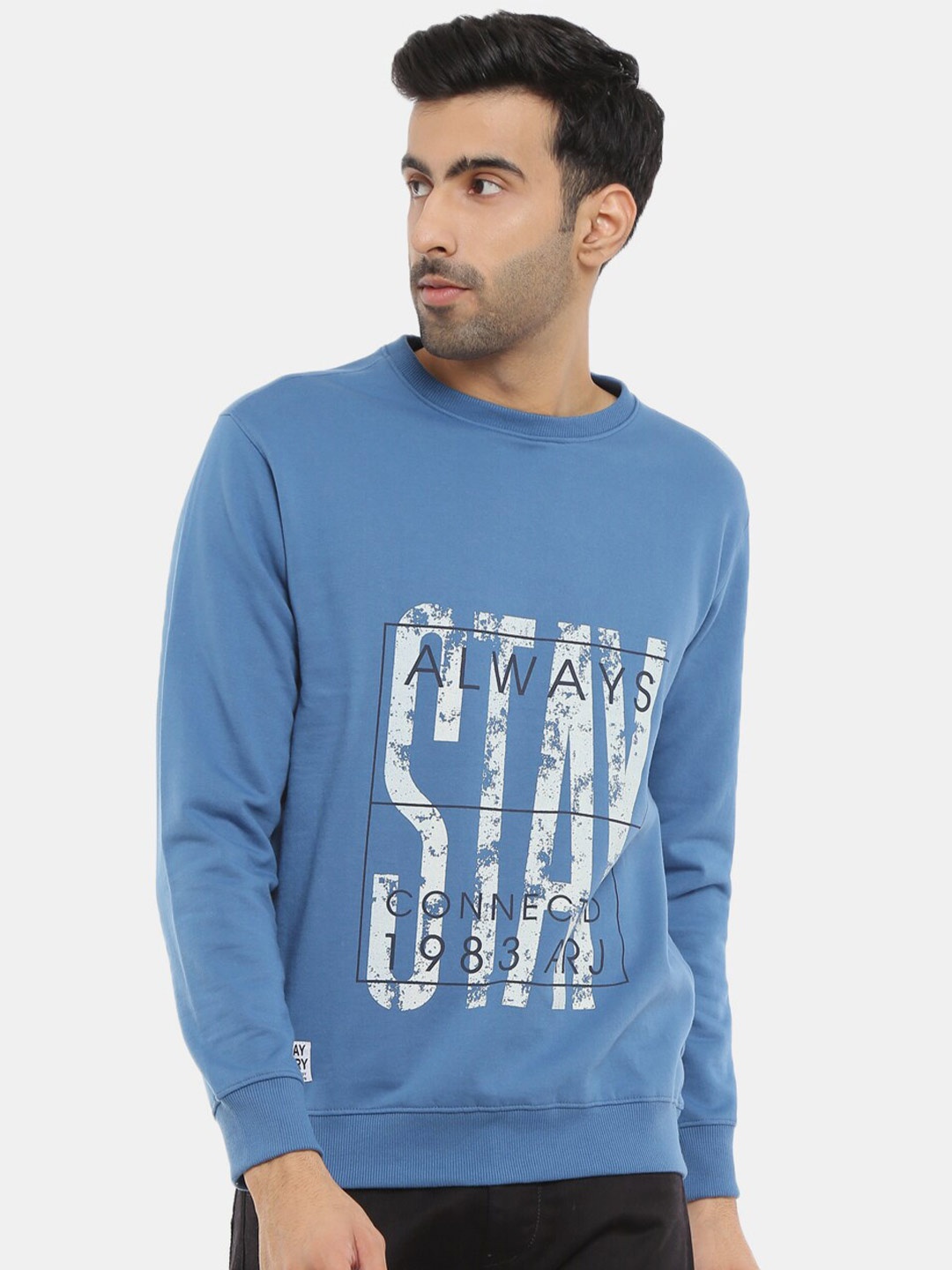 

V-Mart Men Blue Printed Fleece Sweatshirt