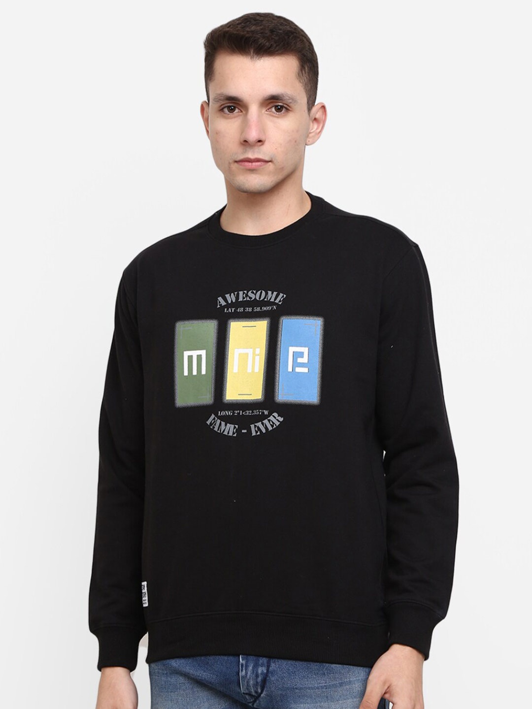 

V-Mart Round Neck Printed Sweatshirt, Black