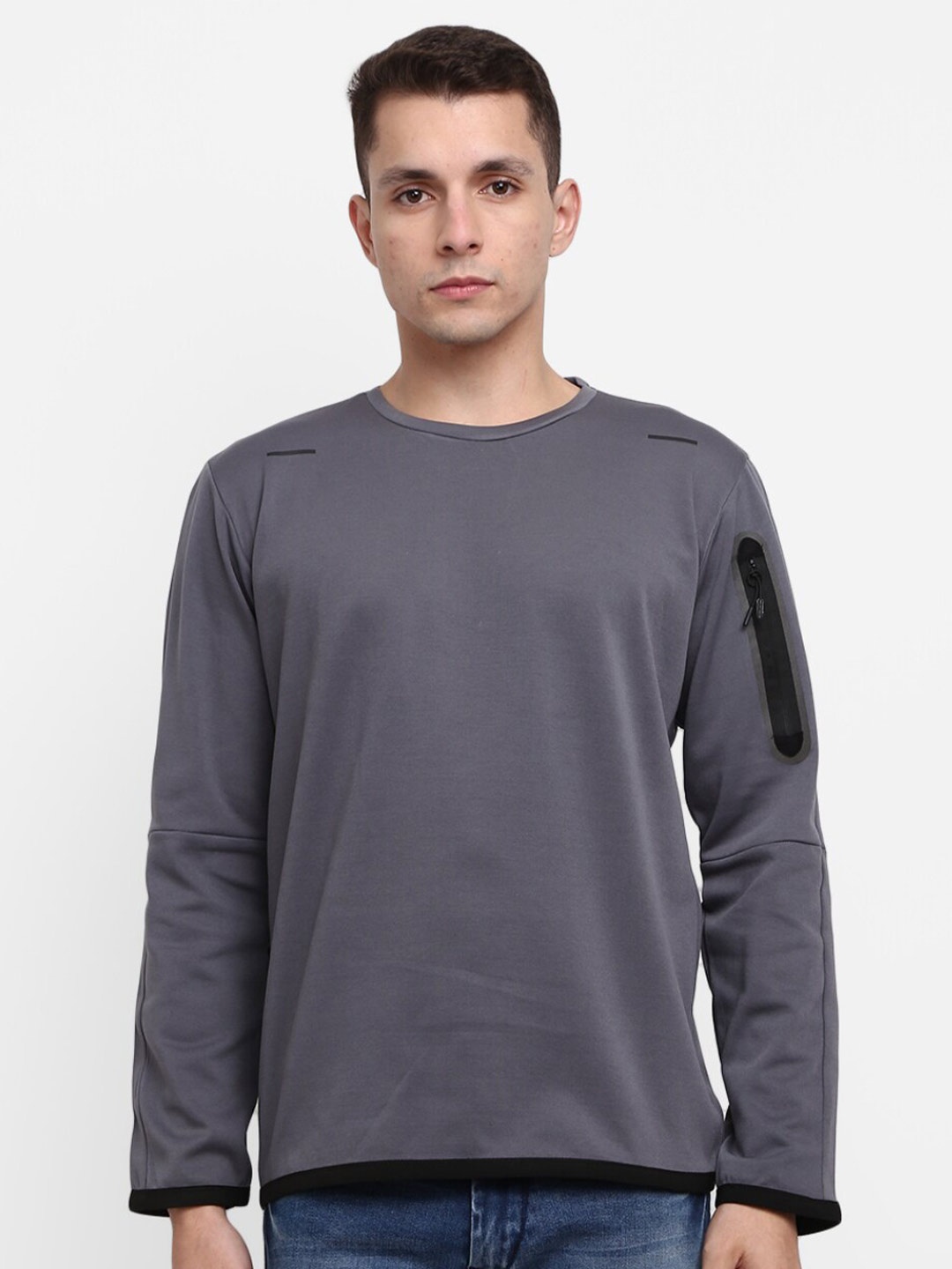 

V-Mart Round Neck Fleece Sweatshirt, Grey