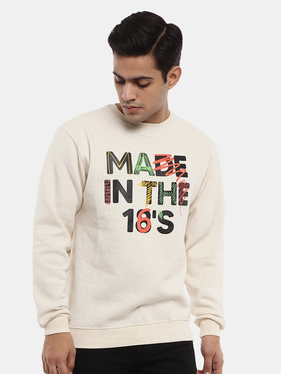 

V-Mart Men Beige Printed Fleece Sweatshirt