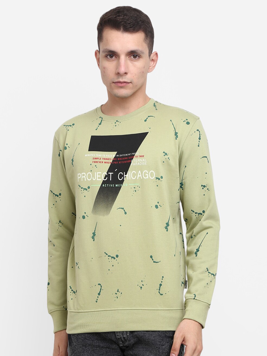 

V-Mart Men Sea Green Printed Sweatshirt