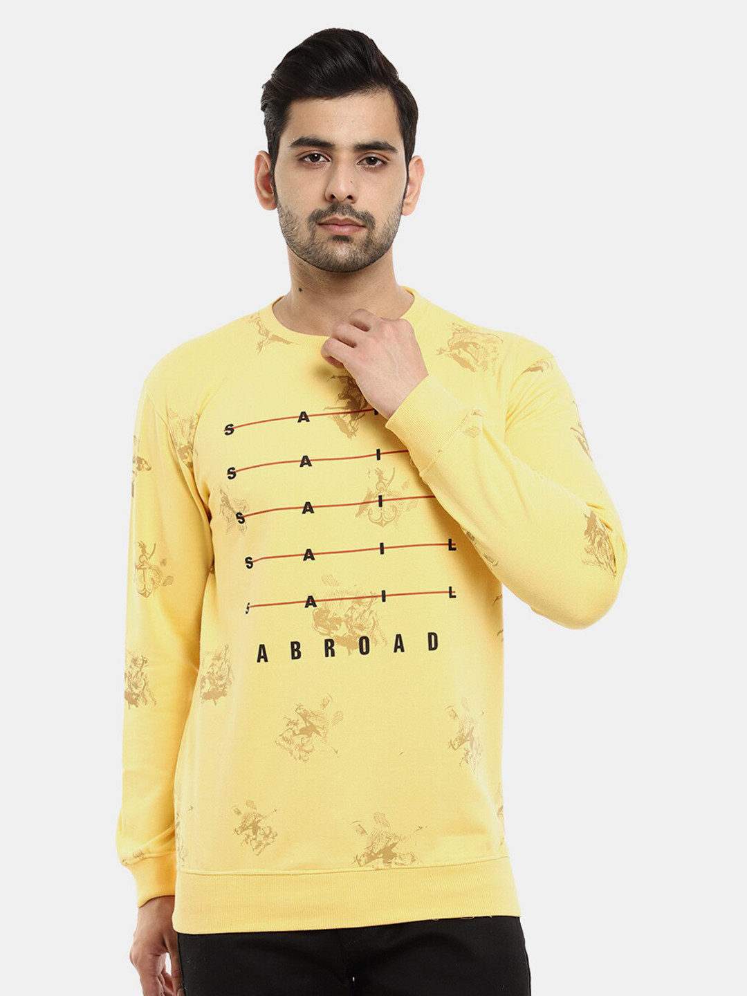 

V-Mart Men Yellow Printed Cotton Sweatshirt