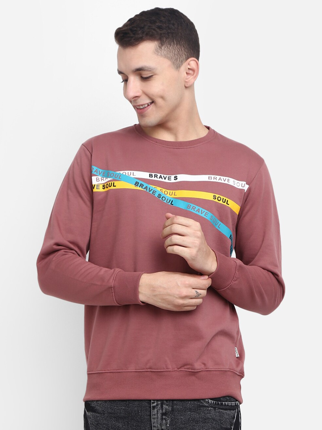 

V-Mart Men Brown Printed Cotton Sweatshirt
