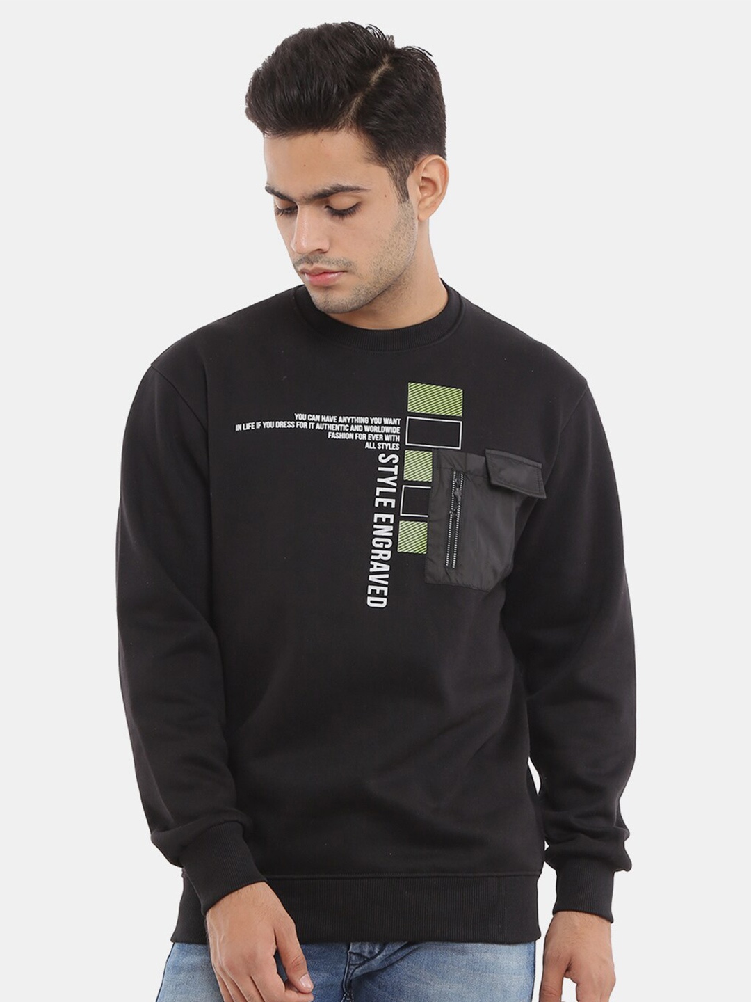 

V-Mart Men Black Printed Cotton Sweatshirt