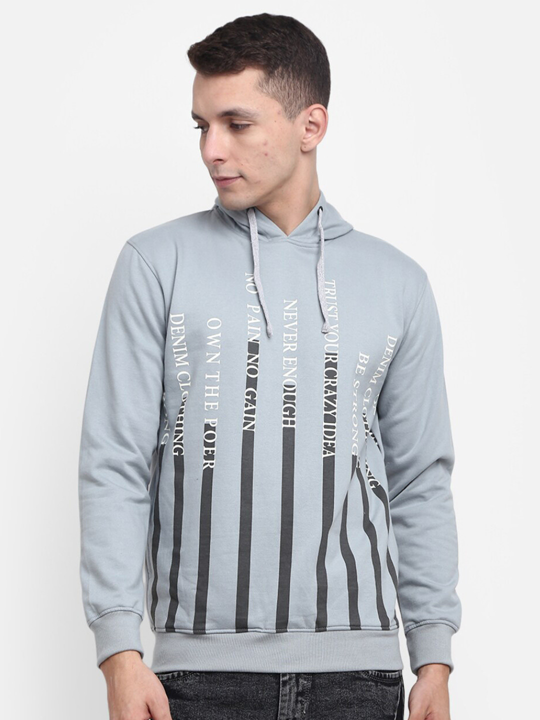 

V-Mart Men Grey Printed Hooded Cotton Sweatshirt