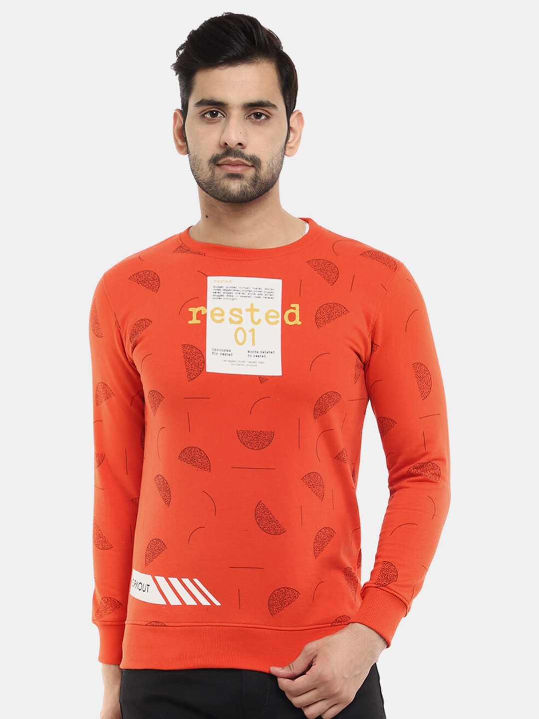 

V-Mart Men Rust Printed Cotton Sweatshirt