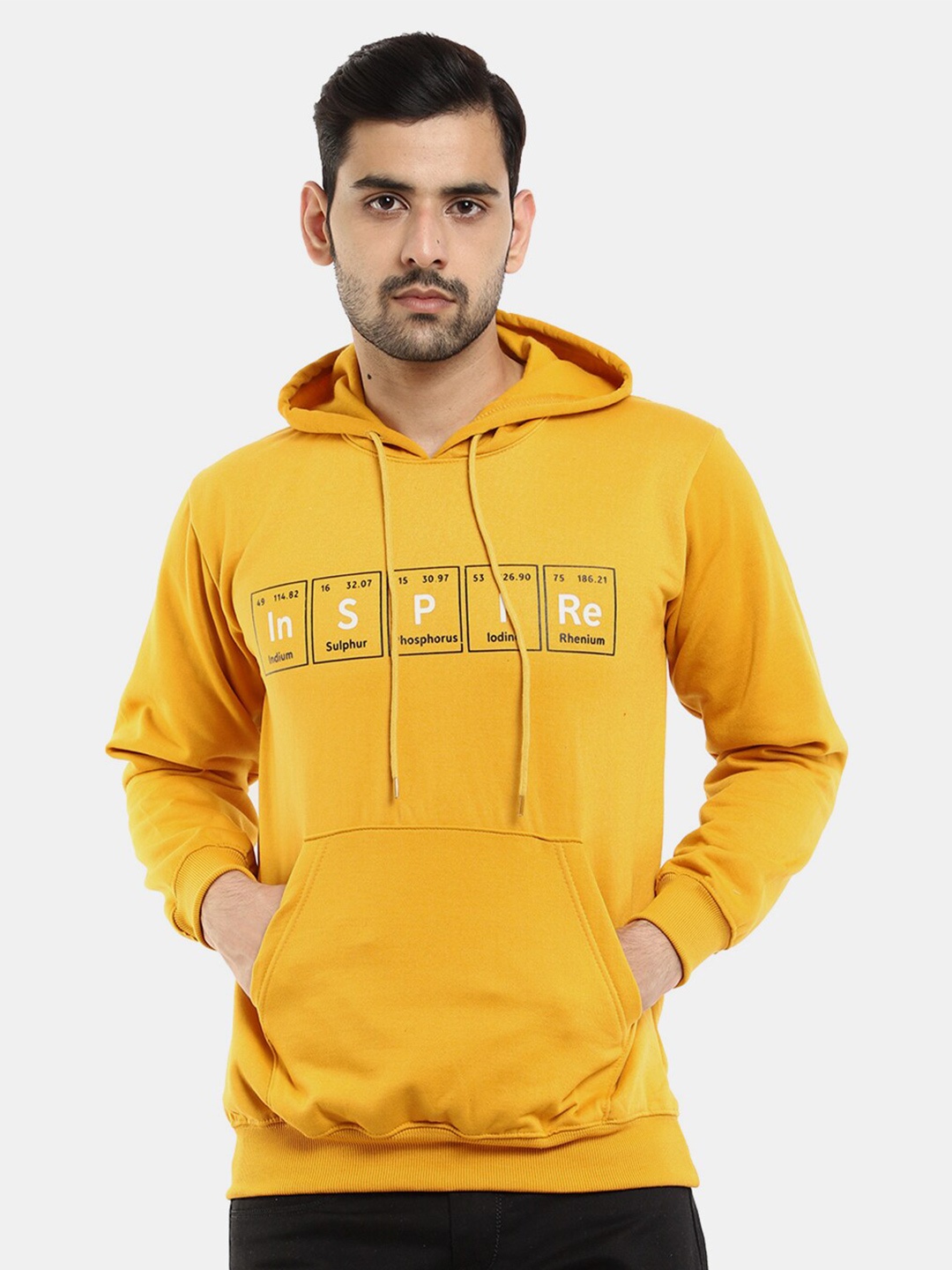 

V-Mart Men Mustard Printed Hooded Cotton Sweatshirt